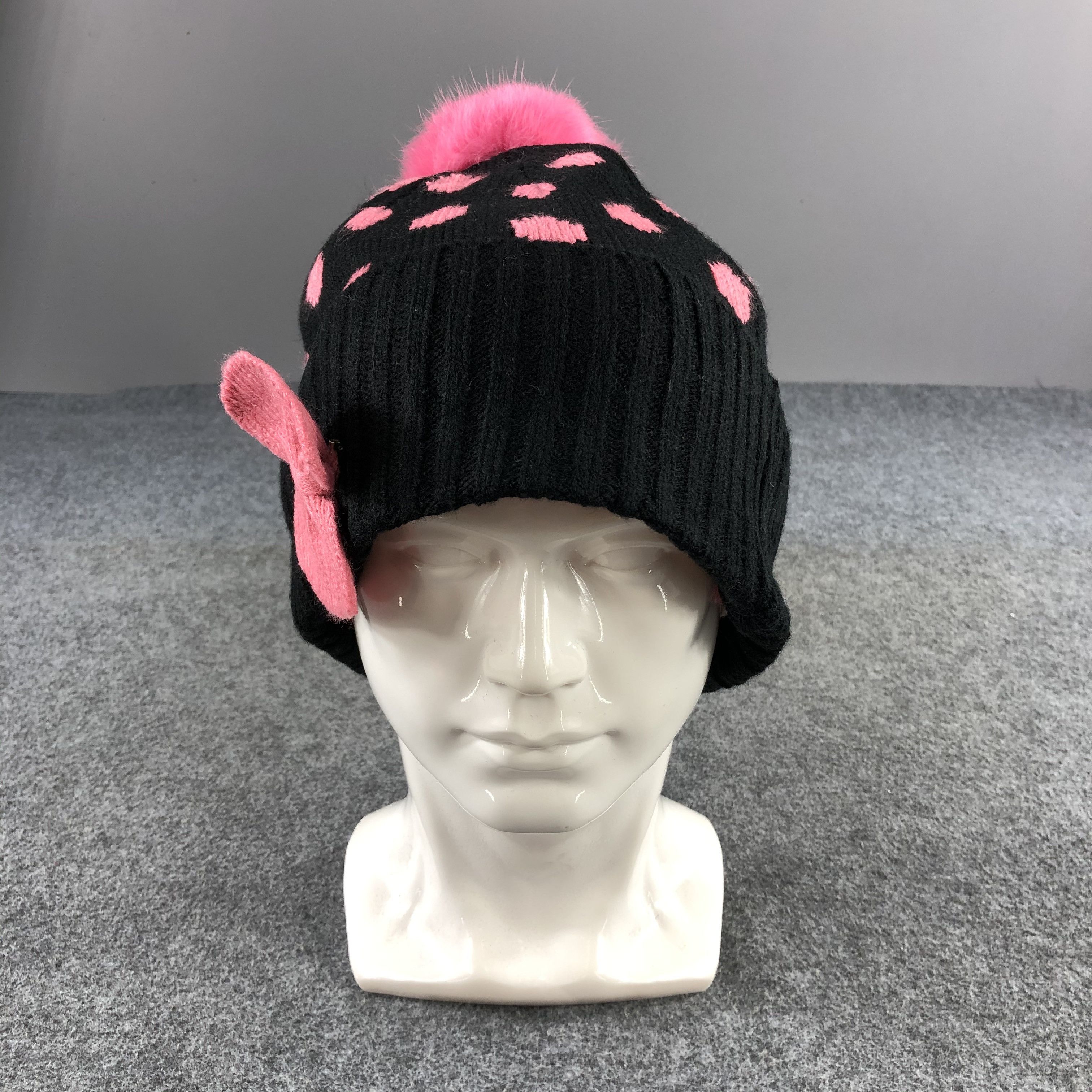 Vintage Unknown Pink Dots Bobble Beanie Snowcap Snow Hat B442 Size ONE SIZE - 1 Thumbnail