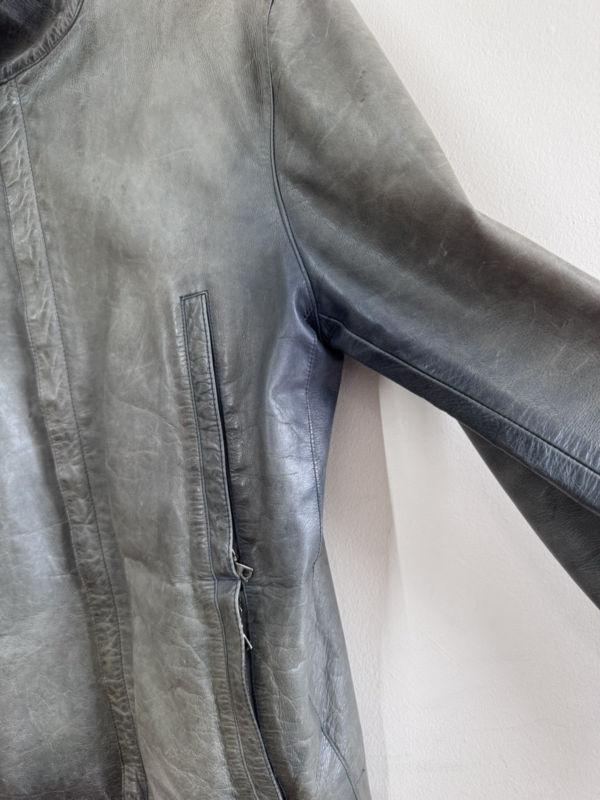 M0851 m0851 Canadian-Made Leather Moto Jacket Gray Size M Washed Size US M / EU 48-50 / 2 - 3 Thumbnail