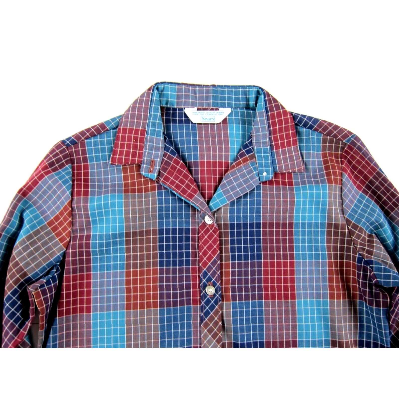 Sears VINTAGE Sears Blue Brown Plaid Collared Long Sleeve Button Up Blouse Woman S Size S / US 4 / IT 40 - 4 Thumbnail