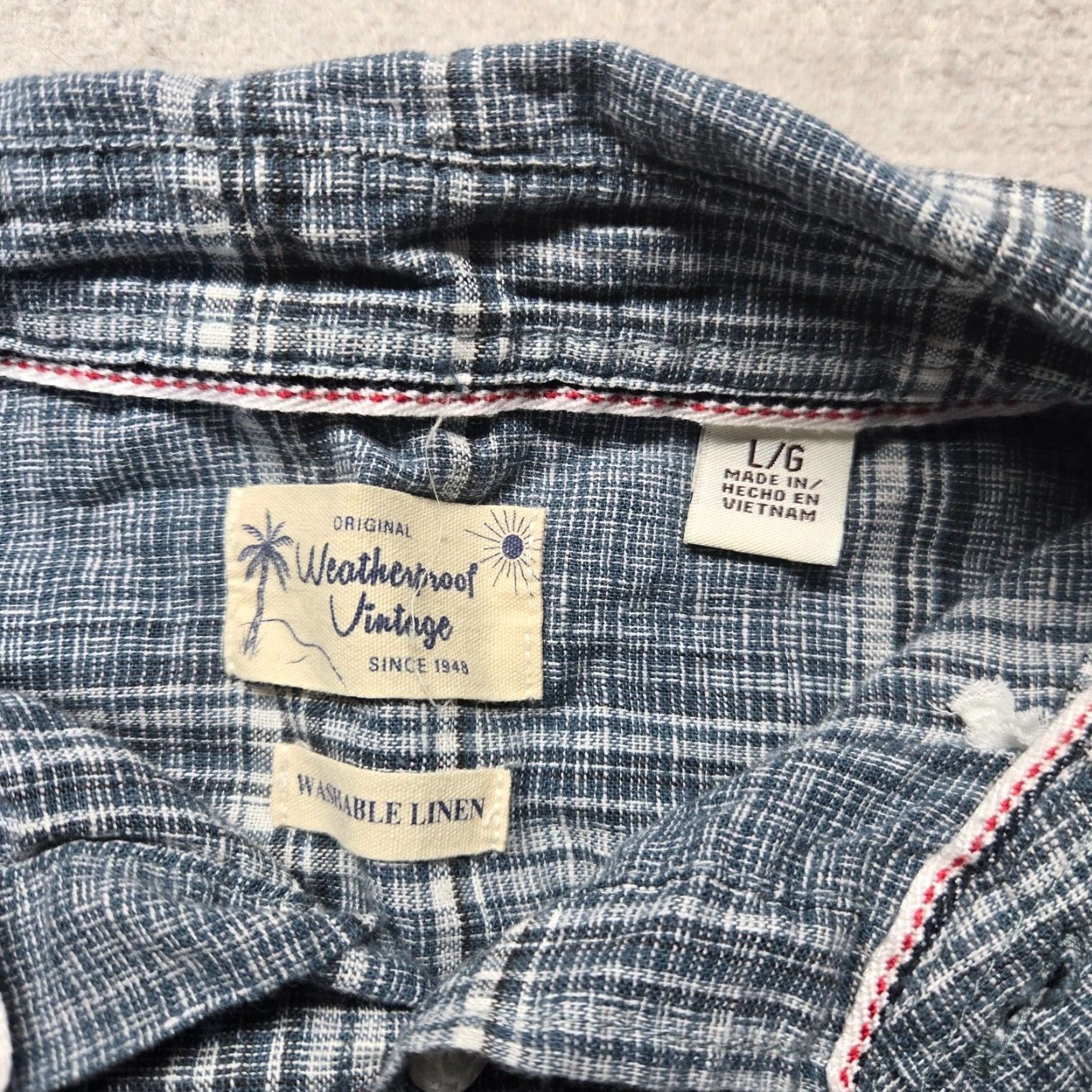 Weatherproof VINTAGE Weatherproof Plaid Button-Up Shirt Short Sleeve Machine Washable Linen Men's L Blue Size US L / EU 52-54 / 3 - 3 Thumbnail