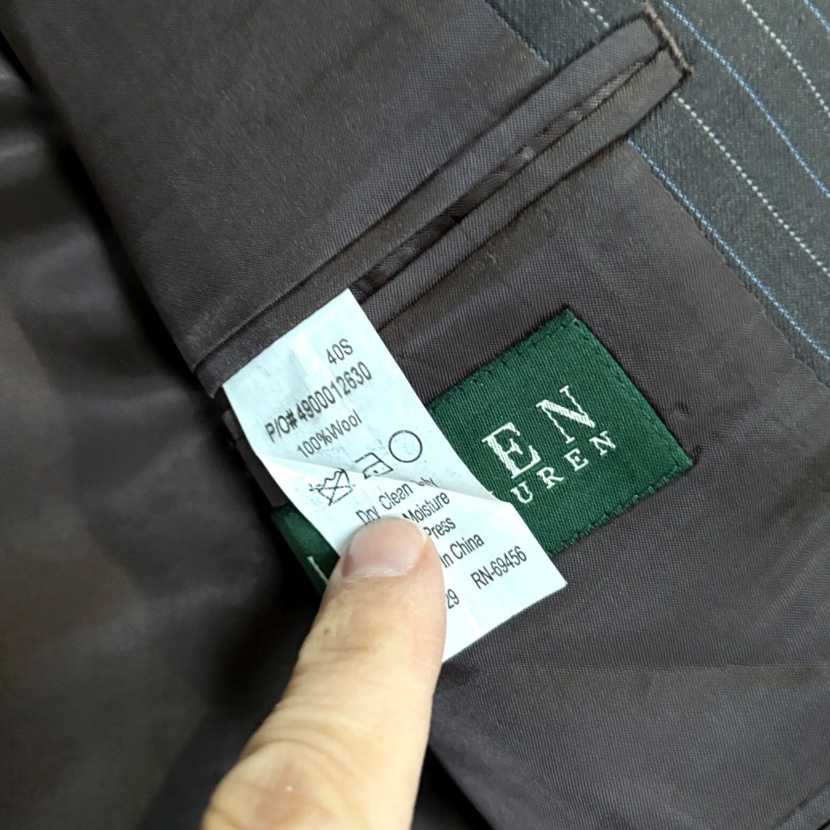 Ralph Lauren Lauren Ralph Lauren Blazer Mens 40S Brown Pinstripe 100% Wool 2 Button Jacket Short Notch 4-Button Sleeve-Front Single-Breasted Boy Mens Size 40R - 3 Thumbnail