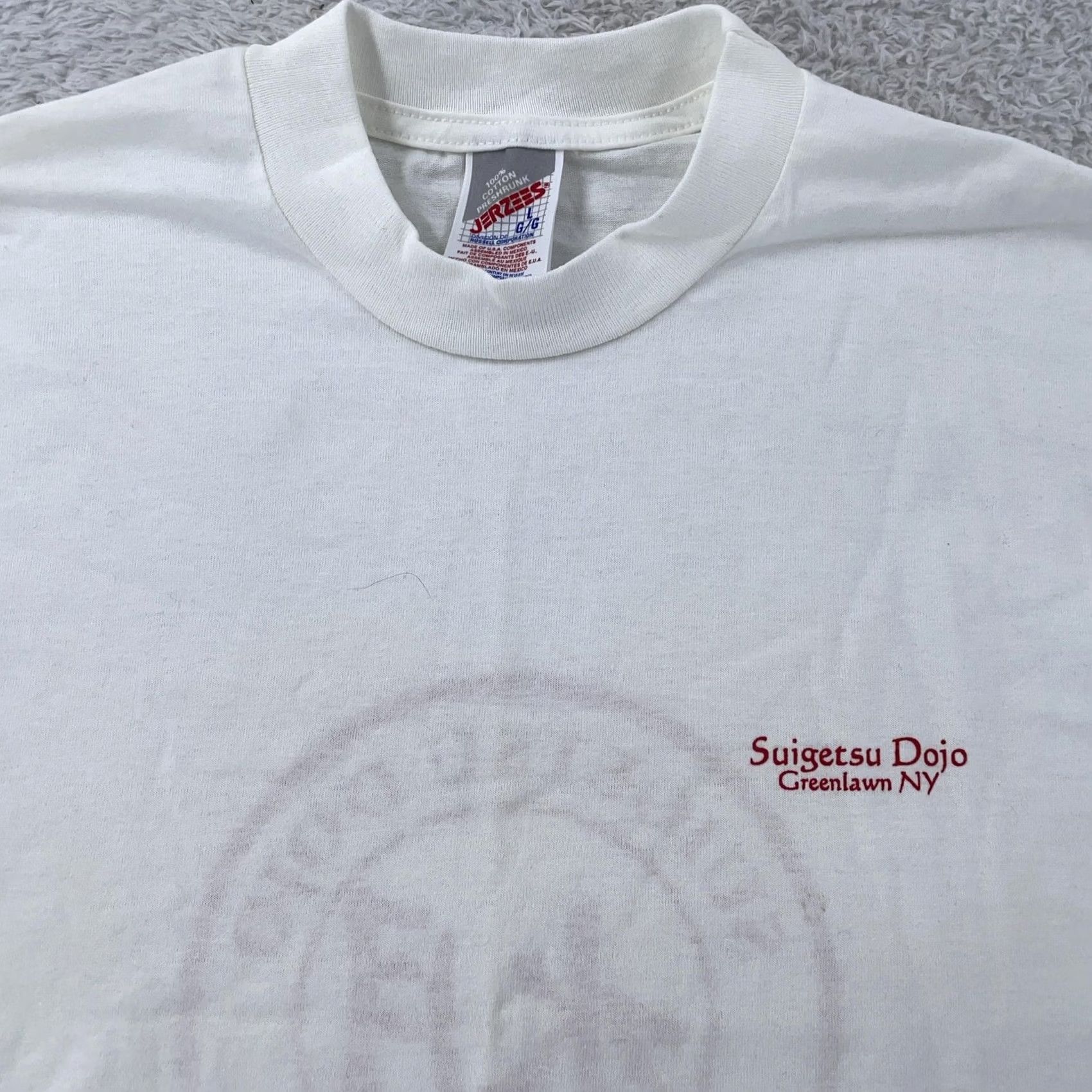 Jerzees VINTAGE Suigetsu Dojo Shirt Mens L White JERZEES Cotton Crew Neck Short Sleeve Graphic Print Sports Promo 90s Mens Size US L / EU 52-54 / 3 - 3 Thumbnail