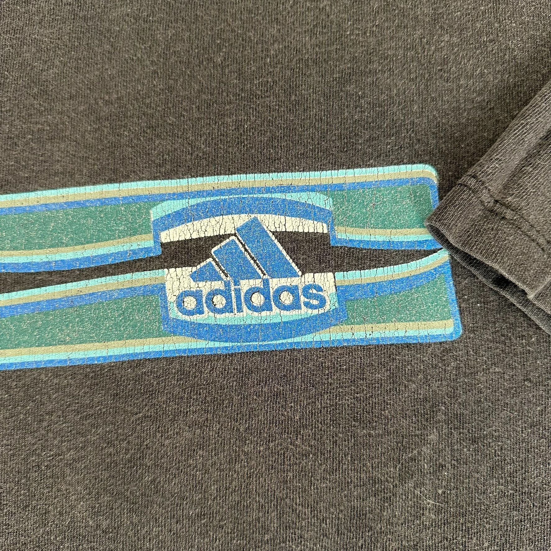 Adidas Vintage 90s Adidas Wavy Chest Stripe T-Shirt Boxy Sun Faded Size US XL / EU 56 / 4 - 3 Thumbnail