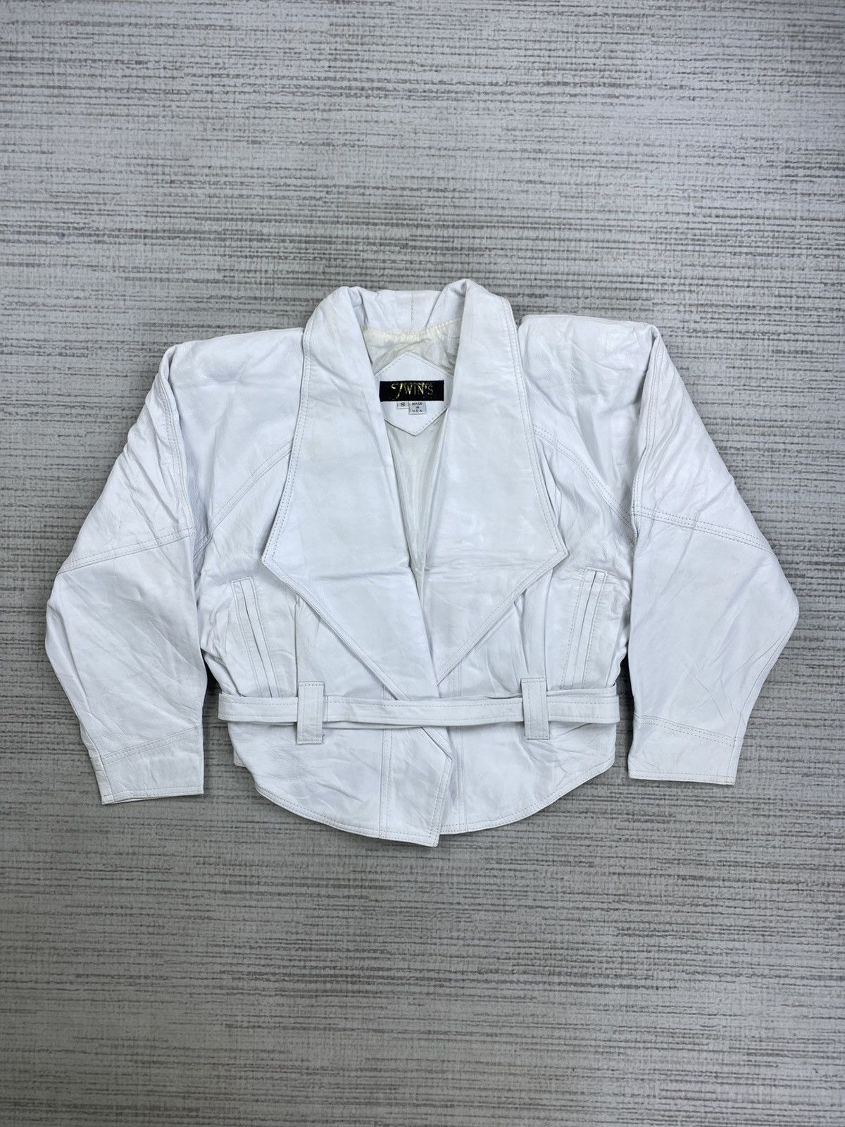 Vintage 80s Twins Rare White With Belt Leather Jacket