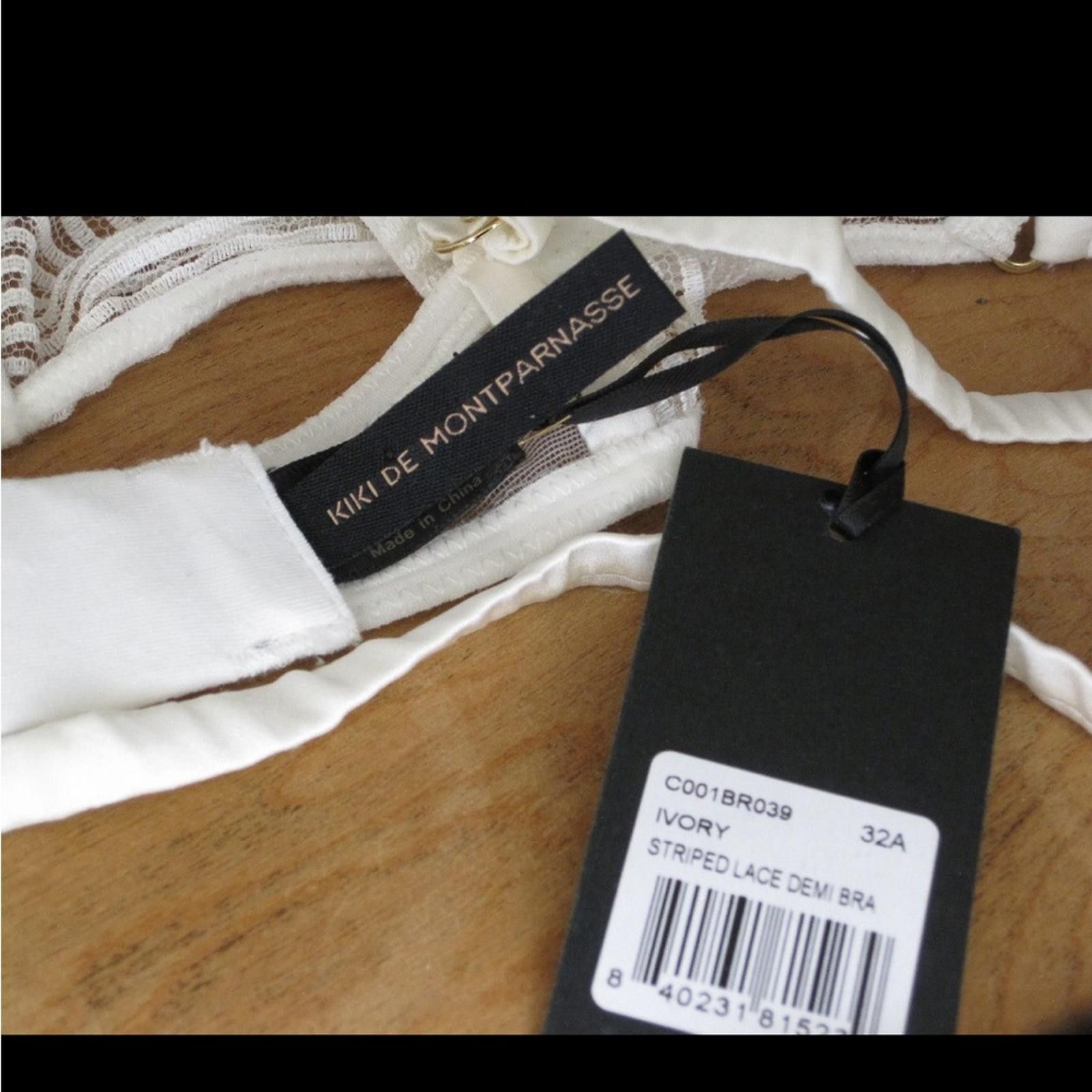 Designer Ivory Striped Lace Demi Bra Size 32A Size ONE SIZE - 2 Thumbnail