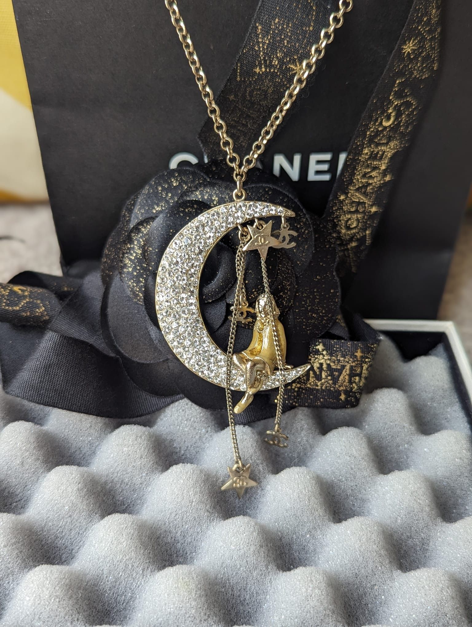 Chanel Chanel CC 08P CoCo on the Moon GHW Crystal Logo Necklace tag Size ONE SIZE - 4 Thumbnail