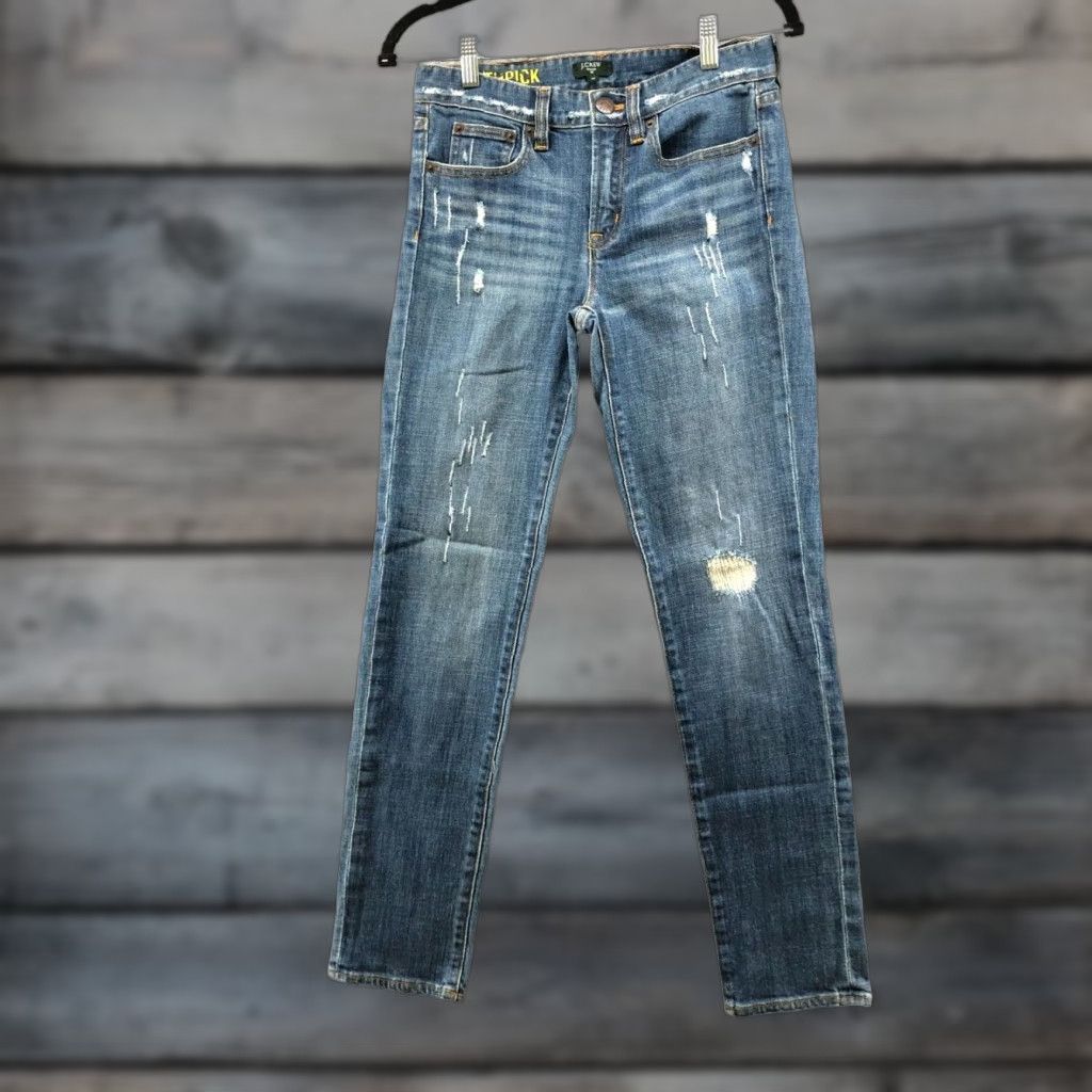 J.Crew J. Crew Toothpick Skinny Jeans Womens 26 Blue Medium Wash Distressed Low Rise Stretch Size 26" / US 2 / IT 38 - 1 Thumbnail