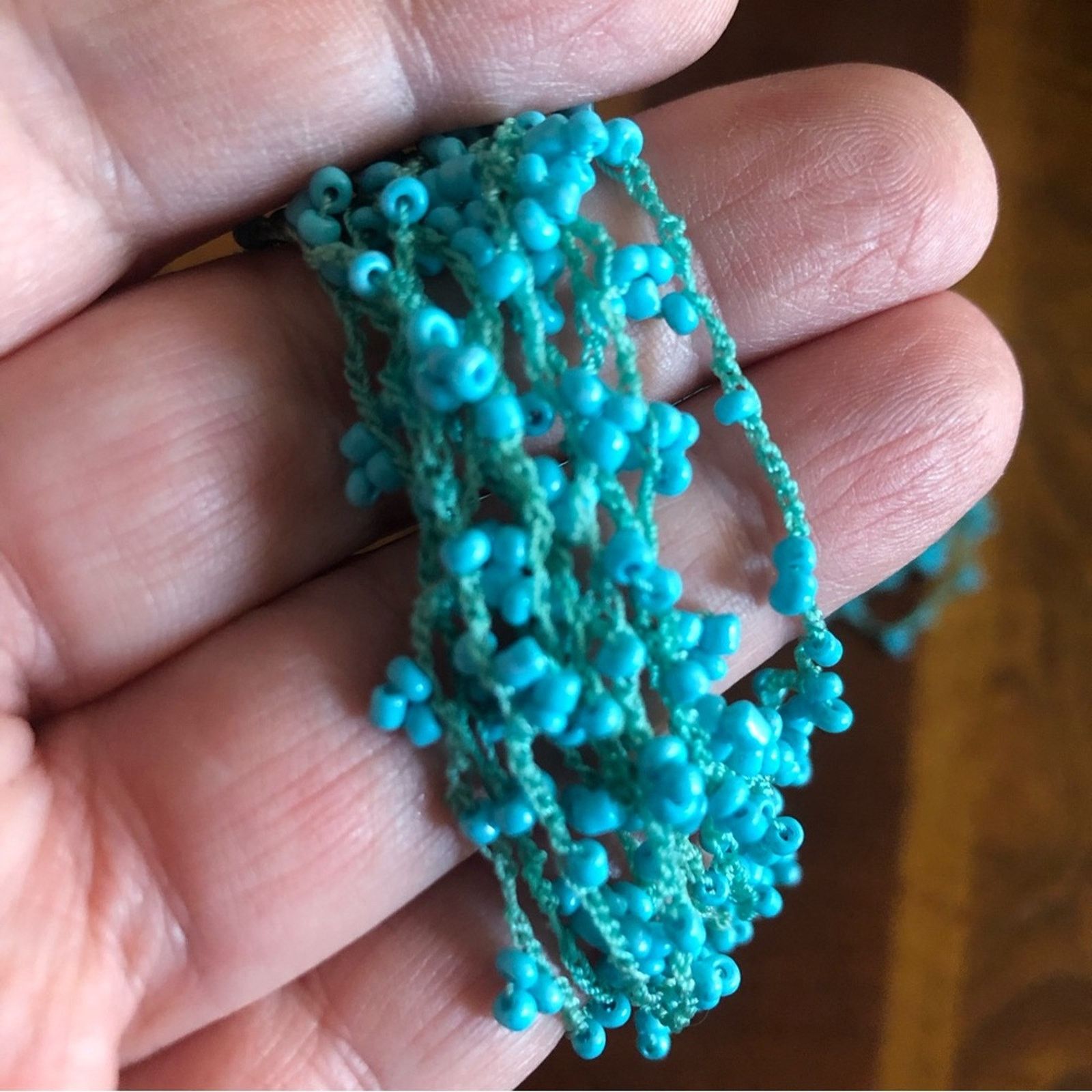 Handmade Handcrafted turquoise tone multi strand beaded necklace Size ONE SIZE - 5 Thumbnail