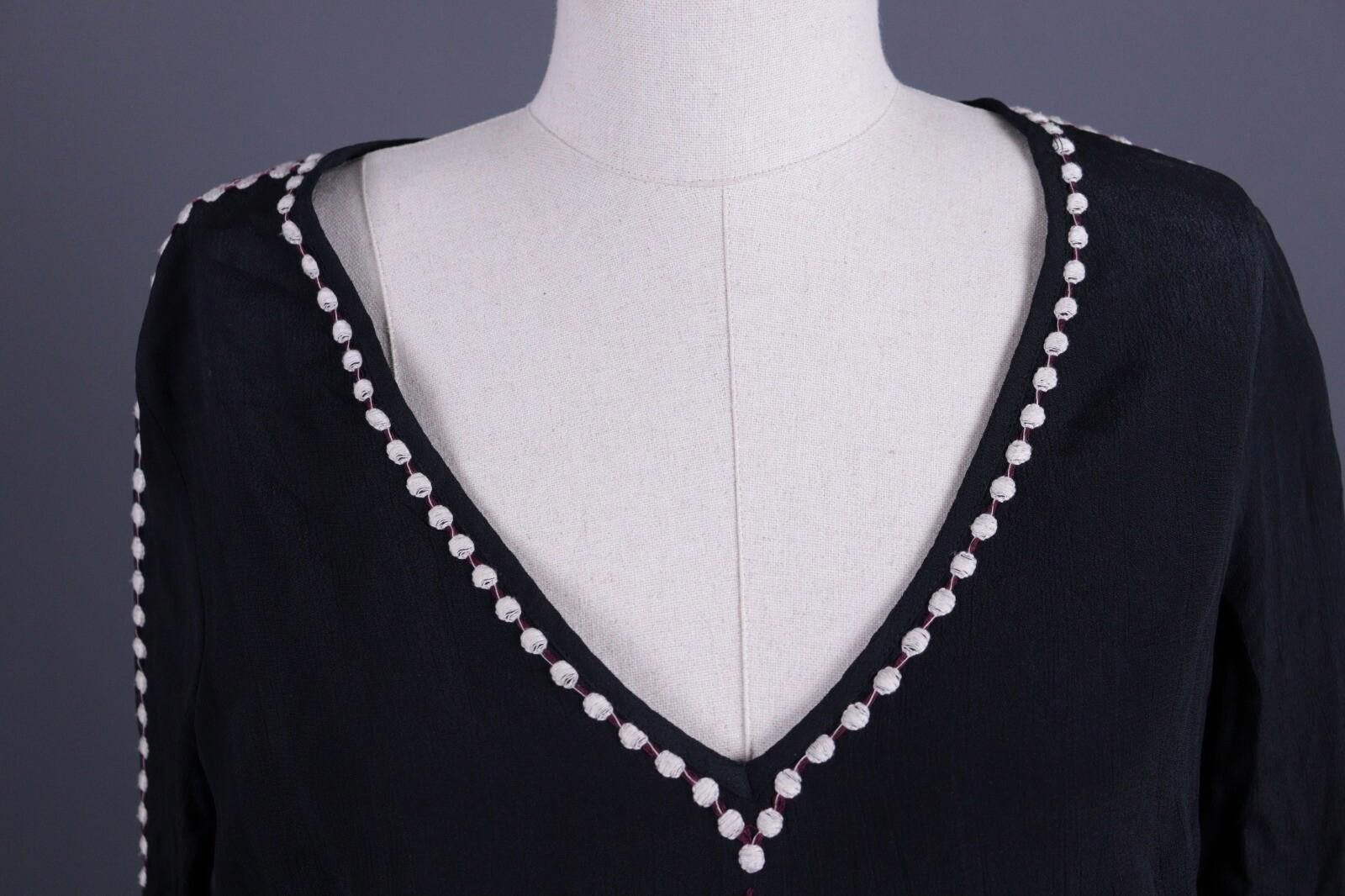 Wilkes Bashford BA&SH Dahlia Black Embroidred V-Neck Robe Dress Size 1 Size M / US 6-8 / IT 42-44 - 4 Thumbnail