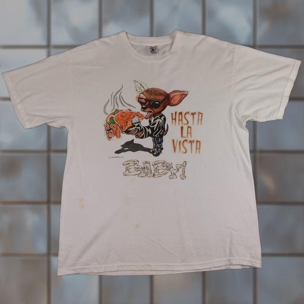 Delta VINTAGE Taco Bell Shirt Mens XL White Graphic Dog C&H Graphics Hasta La Vista 90s Size US XL / EU 56 / 4 - 1 Thumbnail