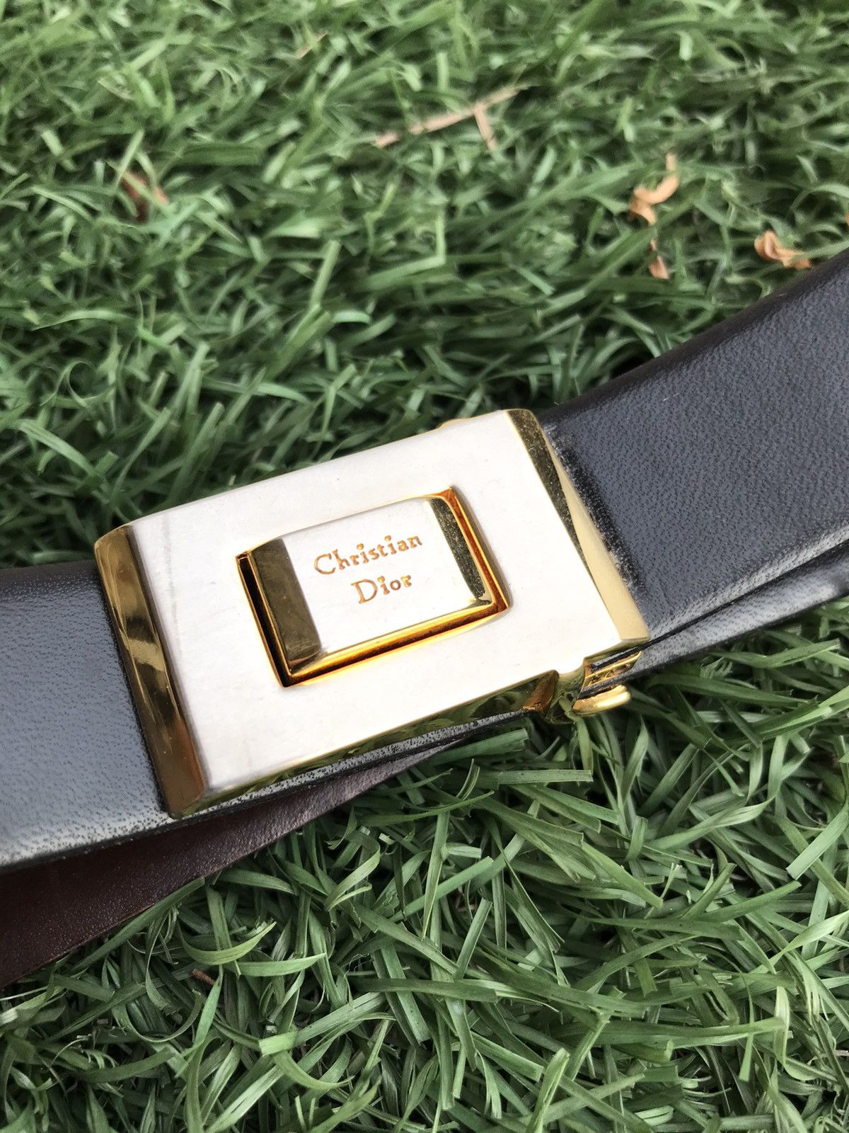 Vintage, high quality Christian Dior reversible, black and brown leather belt.