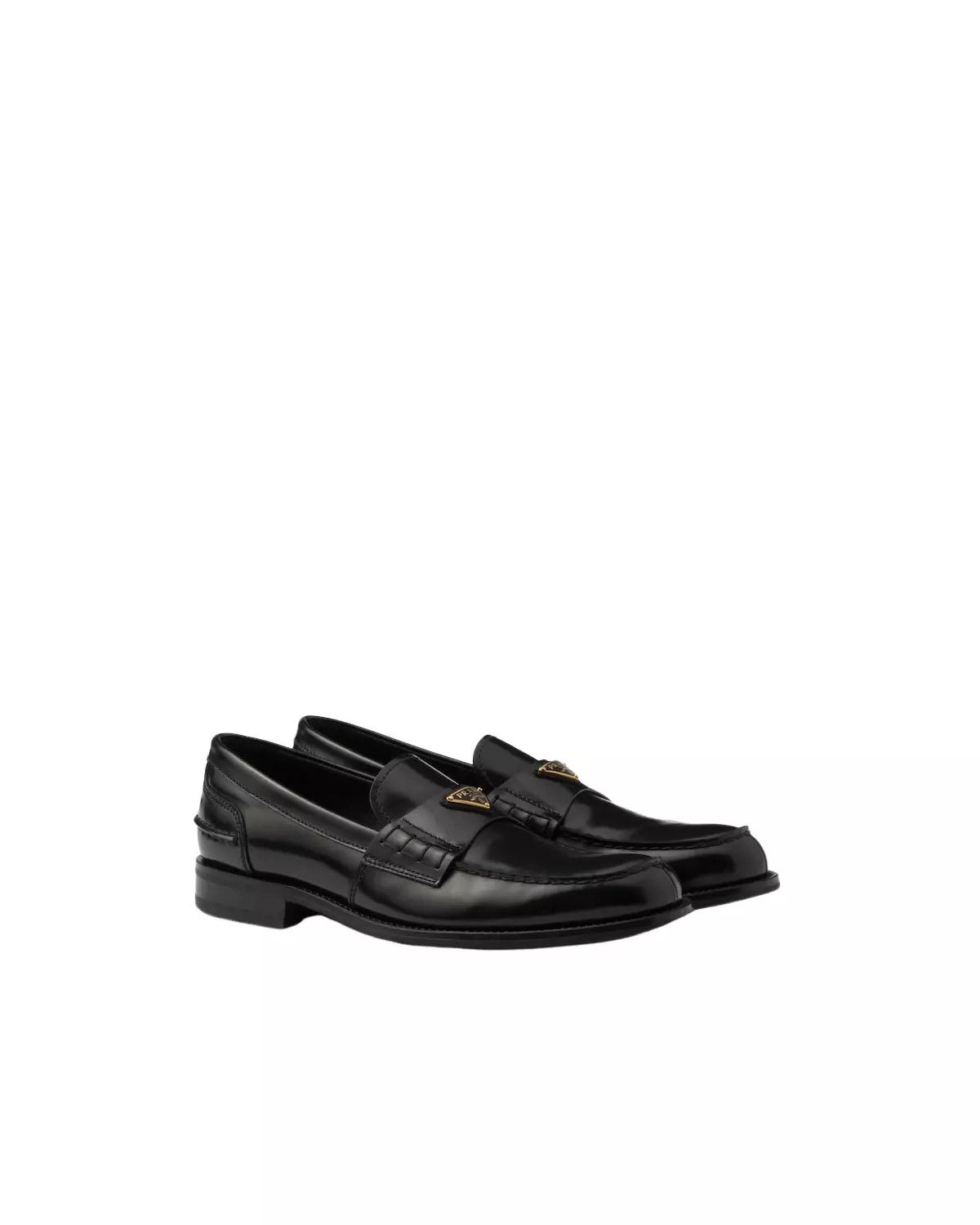 PRADA $1200 Black Brushed Leather Loafers New And Authentic