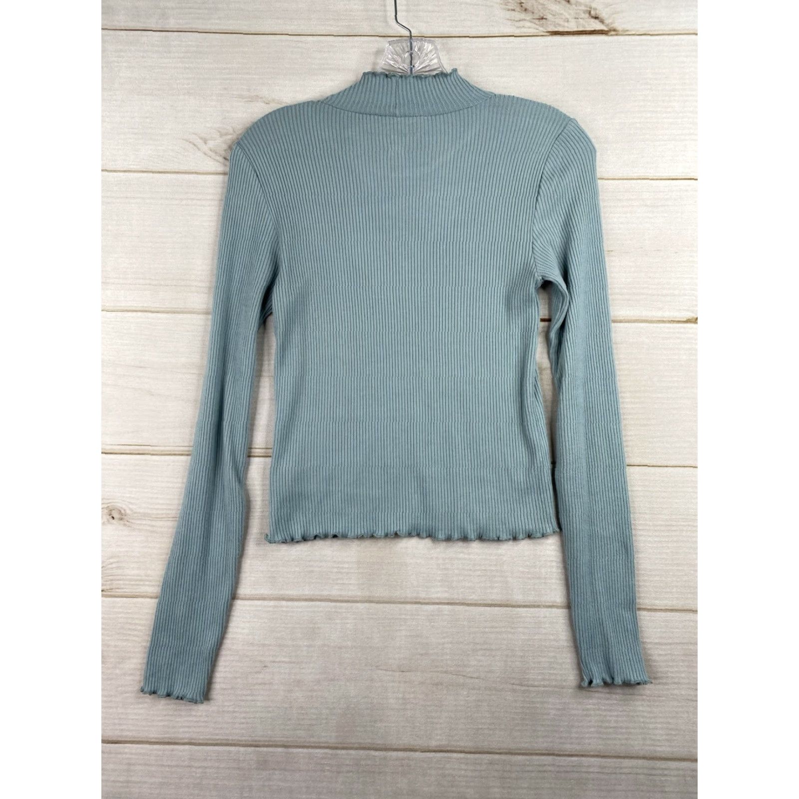 American Eagle Outfitters American Eagle Outfitters Sweater Women S Pullover Mock Neck Blue Ribbed Ruffle Cropped Knit S Size S / US 4 / IT 40 - 8 Thumbnail