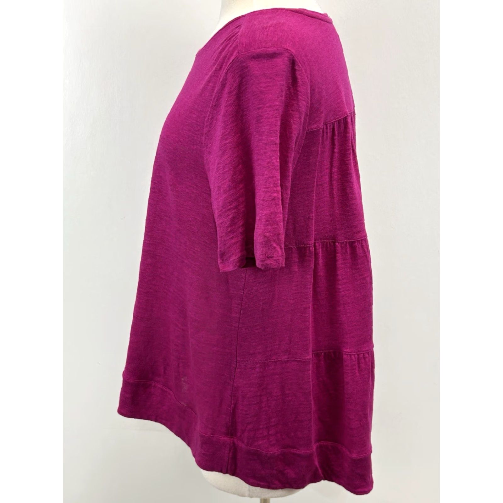 Vintage Chico's 100% Linen Tiered Swing Tee Shirt Women’s Large Pink Botanic Berry Short Sleeve Round Neck Pullover Casual Size L / US 10 / IT 46 - 2 Thumbnail
