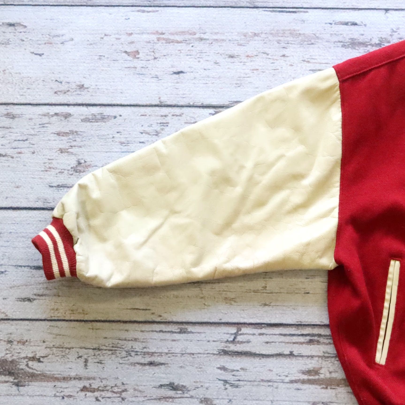 Vintage VINTAGE East West Leather Varsity Jacket Men M Red Football style USA Made in USA Size US M / EU 48-50 / 2 - 4 Thumbnail