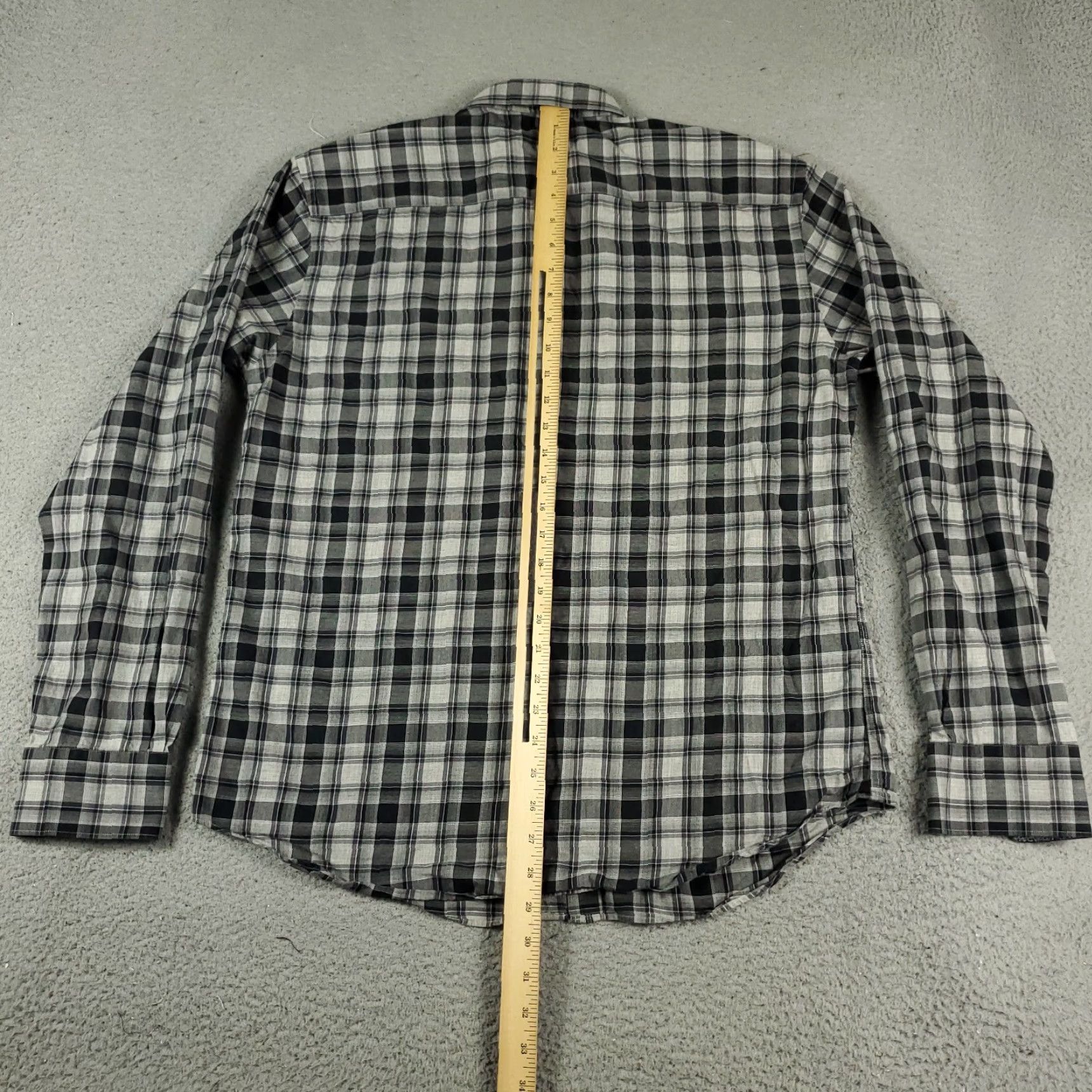 BUGATCHI Bugatchi Uomo Gray Plaid Button-Up Shirt Men's Large Long Sleeve Regular Fit Size US L / EU 52-54 / 3 - 3 Thumbnail