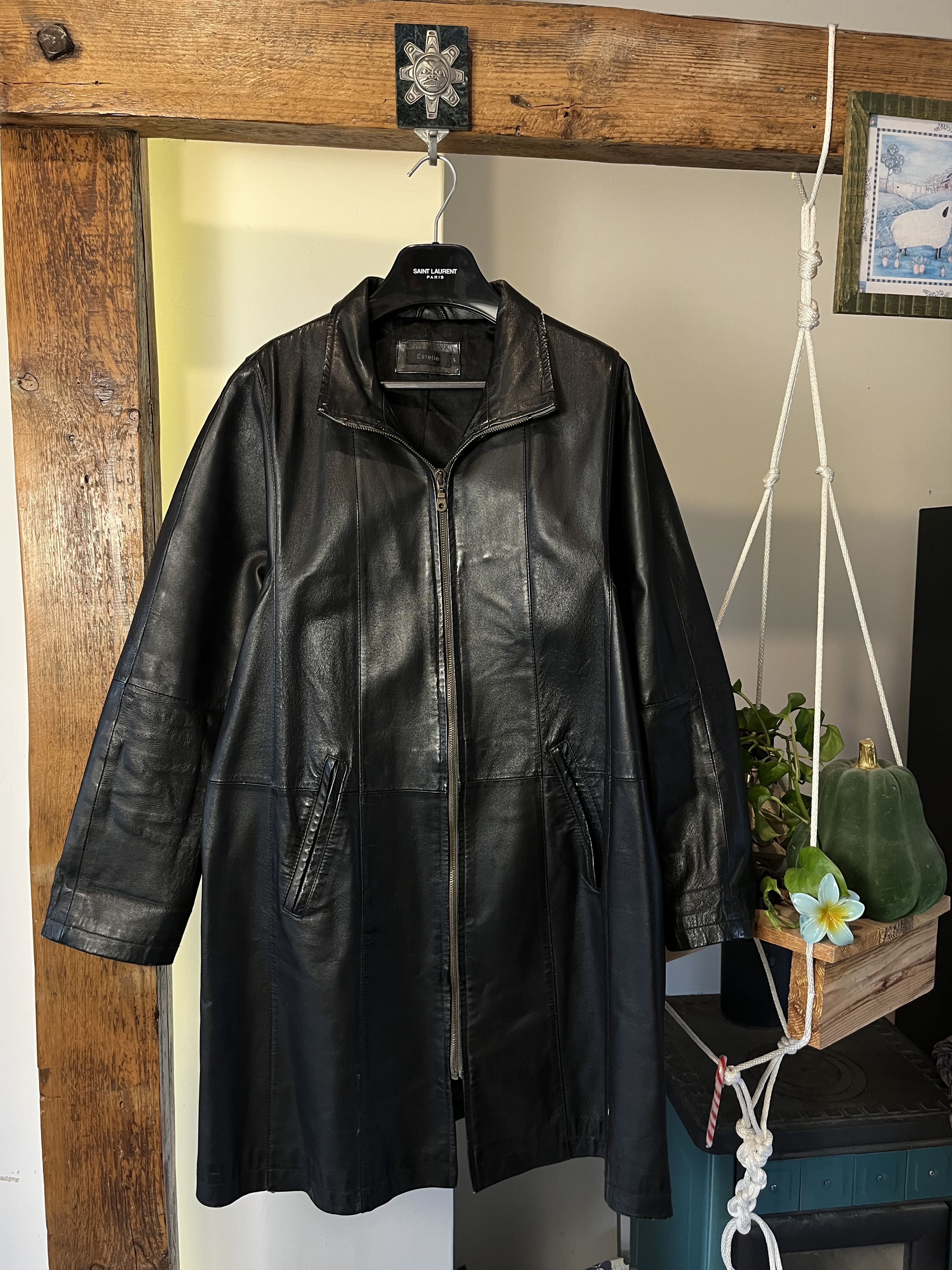 Genuine Leather × Japanese Brand × Vintage Y2K Genuine Long Leather Coat Matrix Space Cowboy Vibe Size US L / EU 52-54 / 3 - 1 Thumbnail