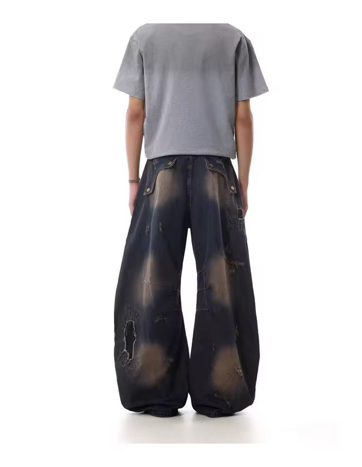 Jean Distressed Retro Streetwear Straight Baggy Jeans Pants Size US 29 - 5 Thumbnail