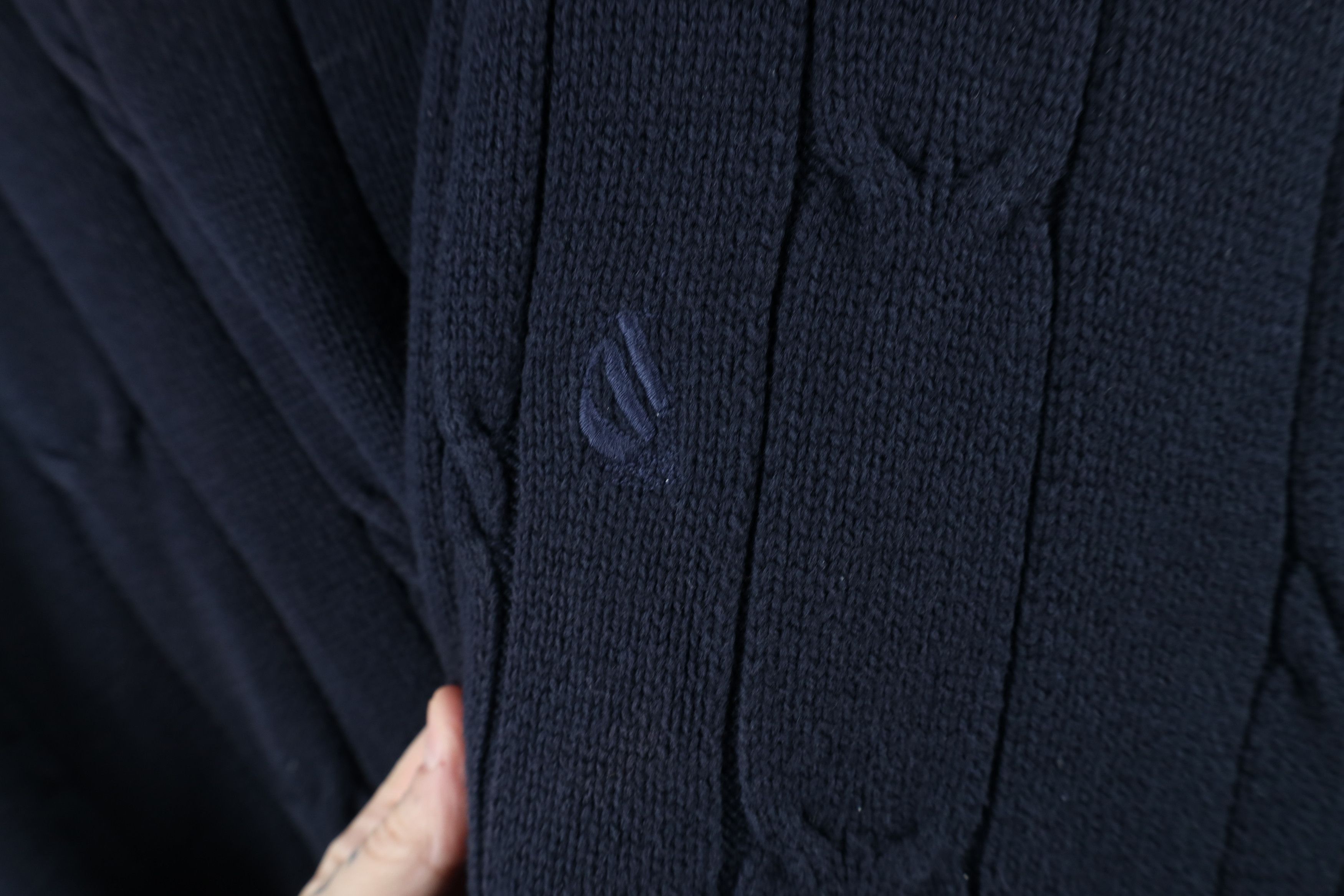 Nautica × Vintage Vintage 90s Nautica Cable Knit Crewneck Sweater Navy Blue Size US XL / EU 56 / 4 - 4 Thumbnail