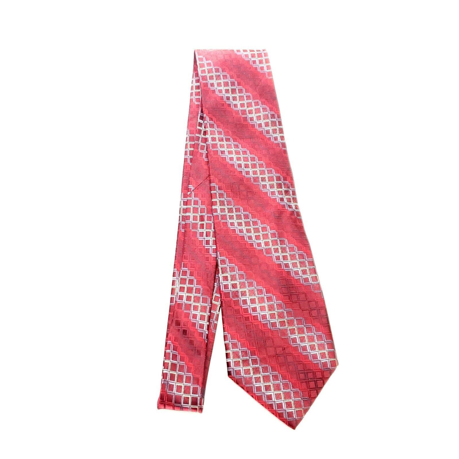 Perry Ellis Perry Ellis Portfolio Red Silk Tie Woven Check Regimental Size ONE SIZE - 7 Thumbnail