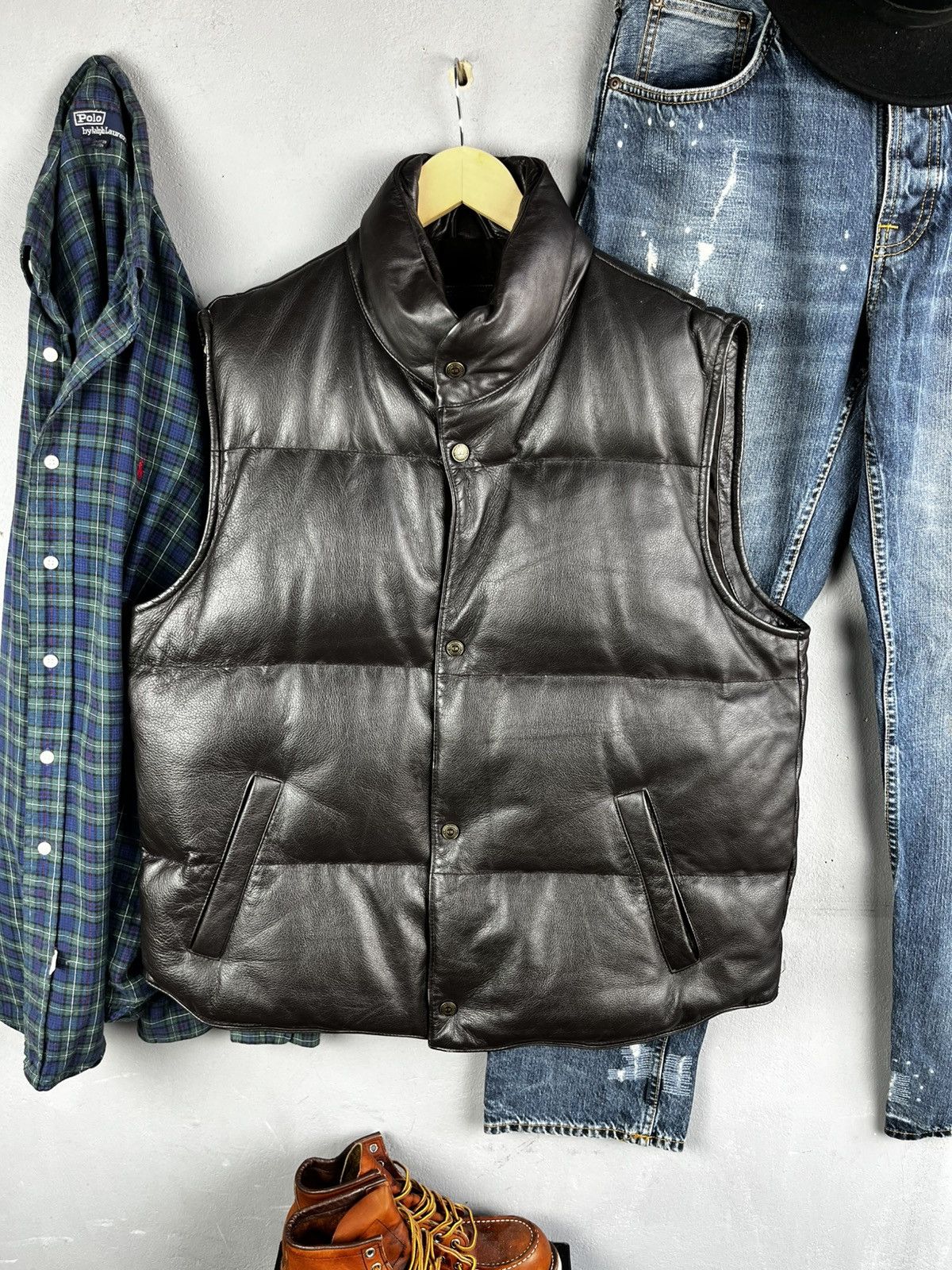 Schott River Woods mens leather vest schott style western Size US XL / EU 56 / 4 - 3 Thumbnail