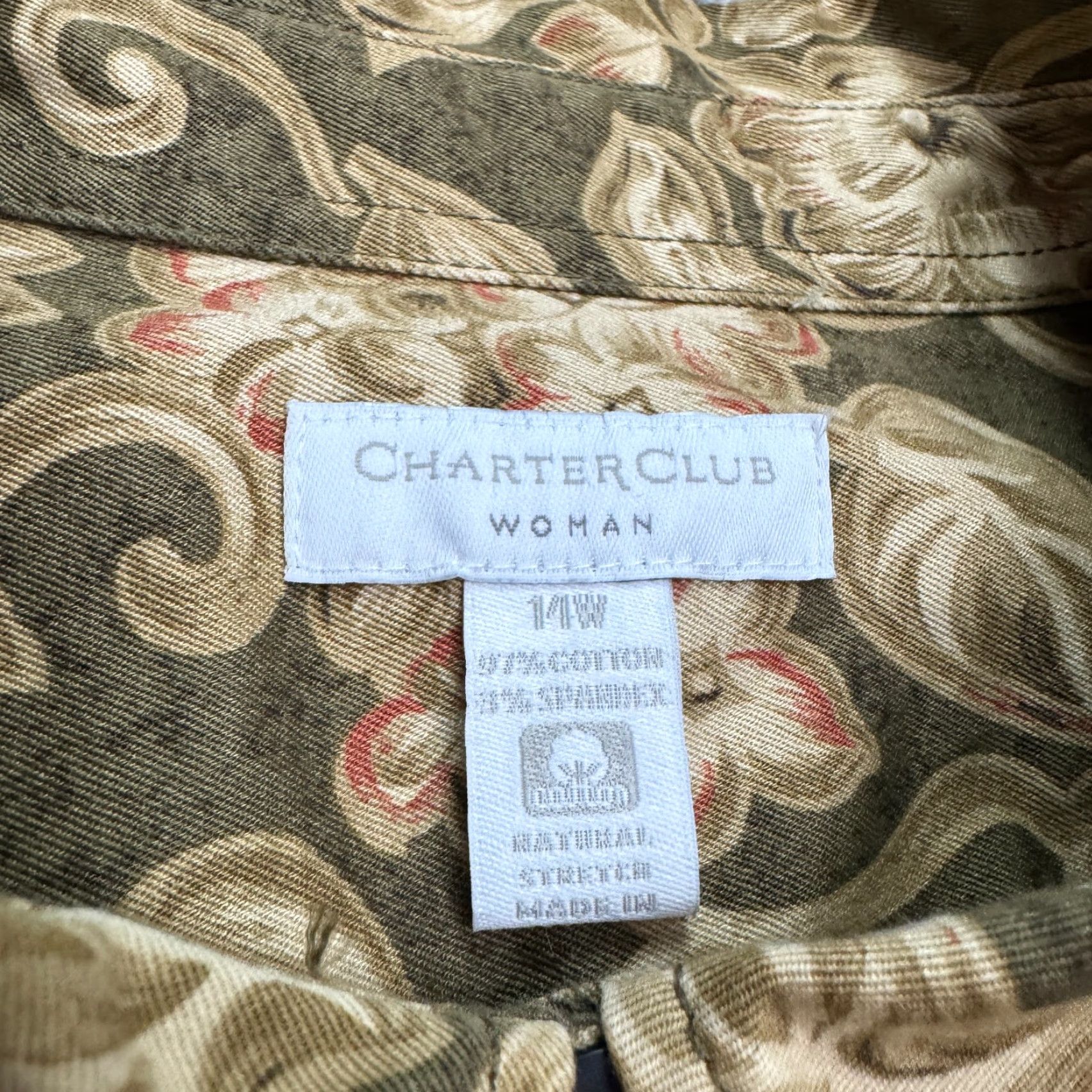 Charter Club Charter Club Cotton Button Down Midi Shirt Dress Women Plus 14W Green Sleeveless Floral Belted Light Weight - Womens Size XL / US 12-14 / IT 48-50 - 4 Thumbnail