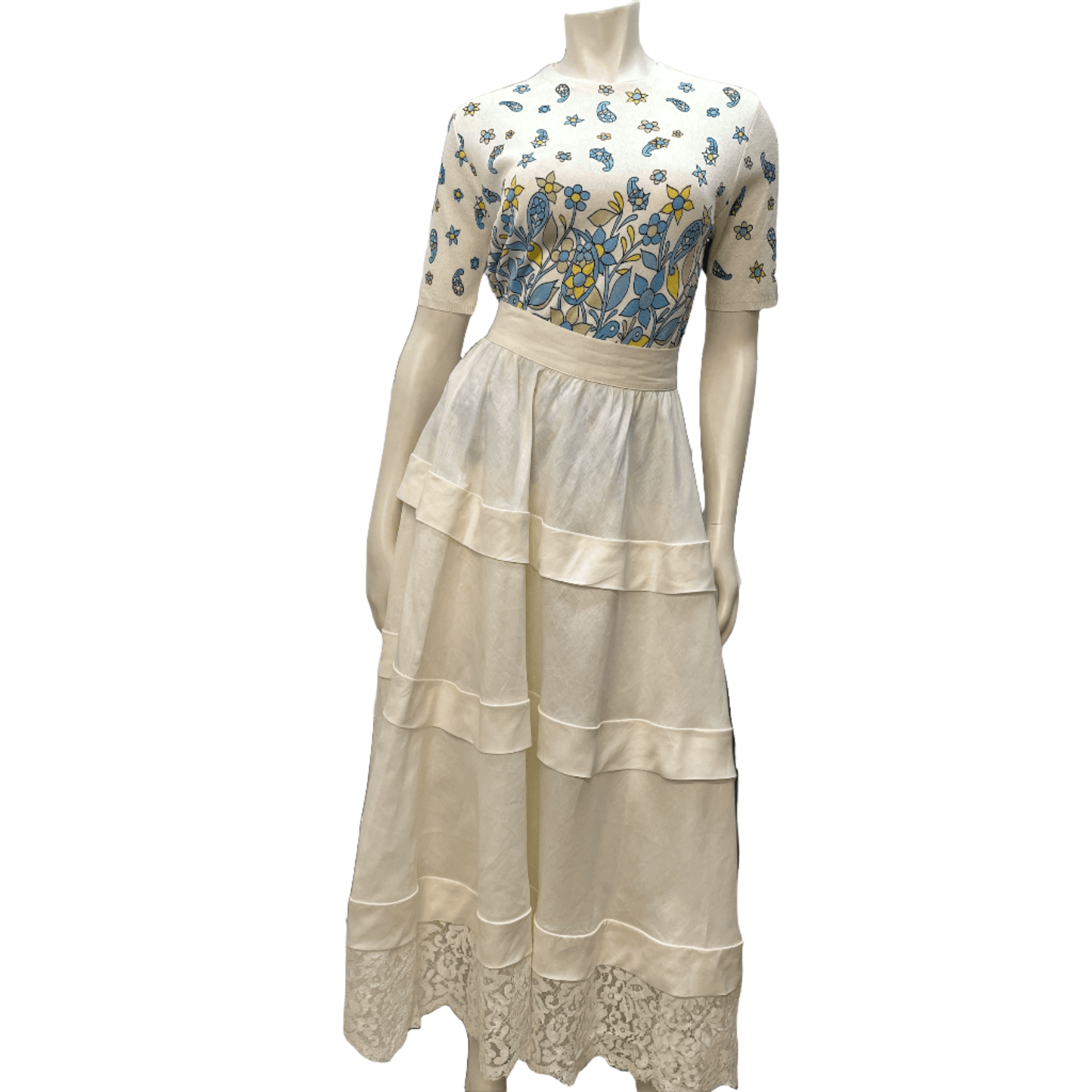 Valentino 90s "Night" By Valentino Vintage Designer Lacy Linen Summer Skirt Made In Italy Size 26" Size 26" / US 2 / IT 38 - 1 Thumbnail