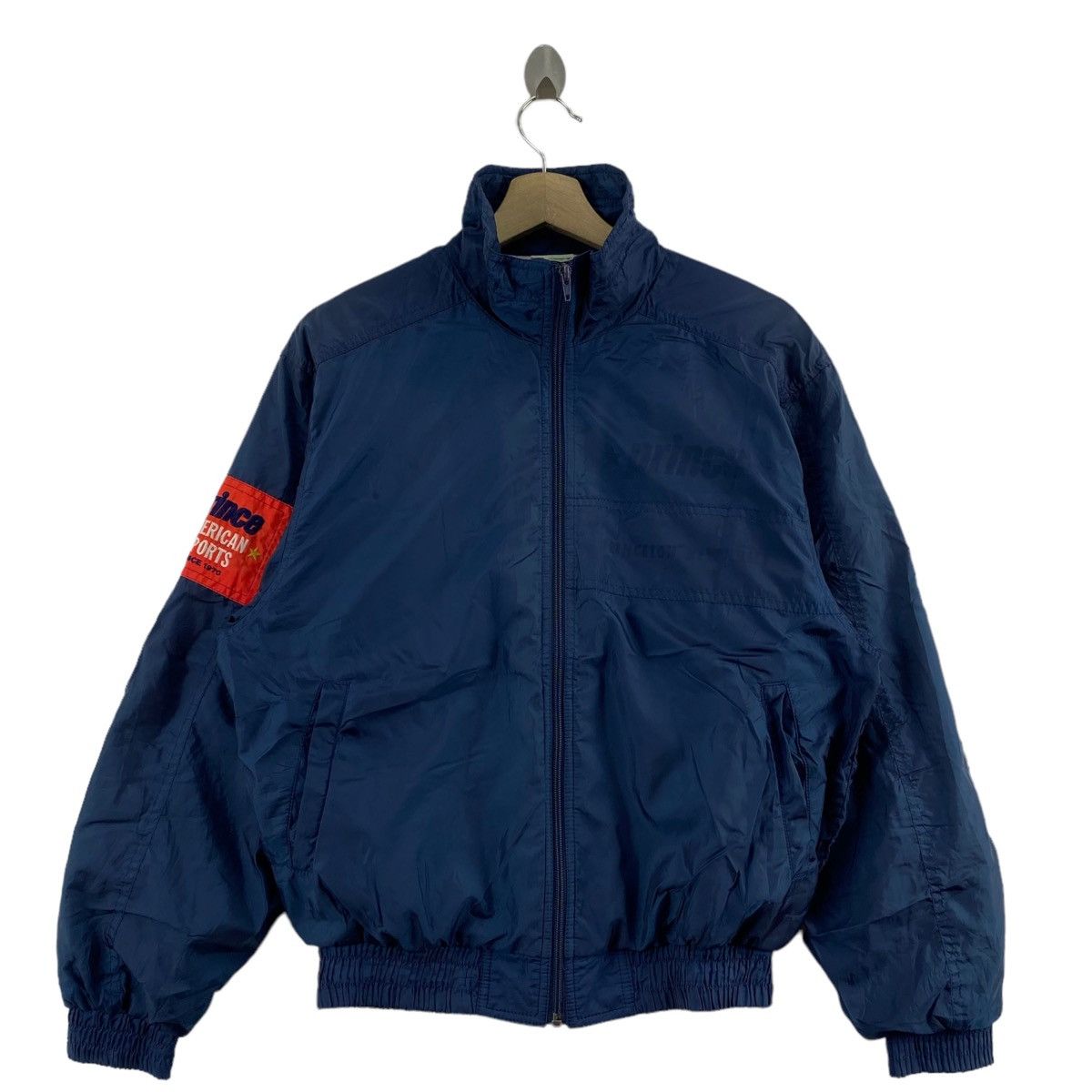 image of Bomber Jacket Prince Tennis American Sport Embroidered Tag Blue Bomber, Men's (Size Medium)