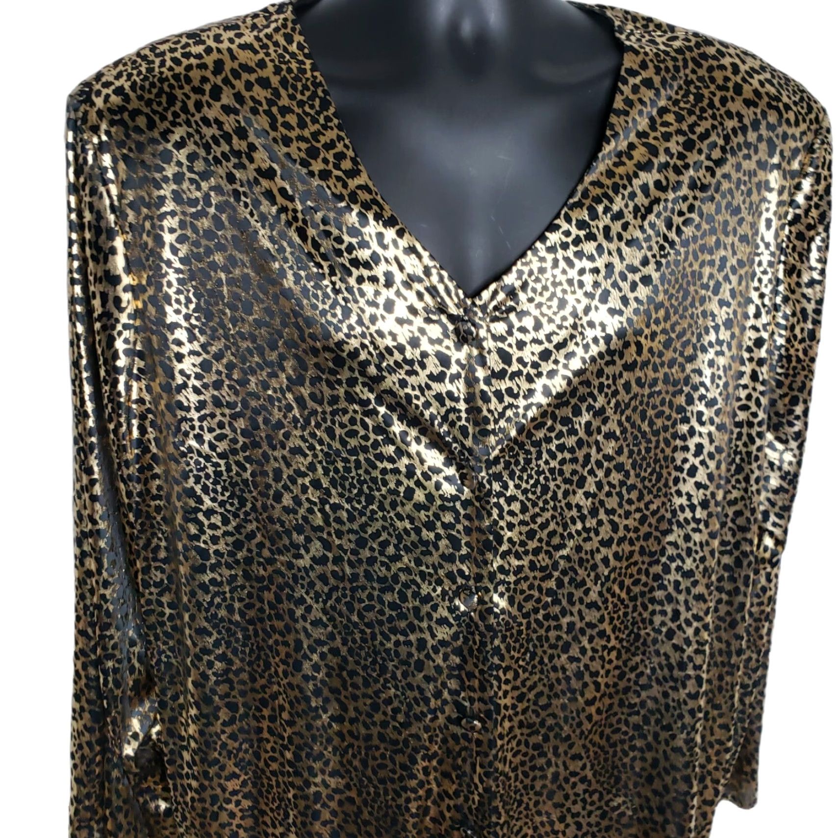 Lee VINTAGE Lauren Lee Blouse Plus 22W Cheetah Gold Boho Women 22W Hand Wash Linen? Size 3XL / US 20-22 - 5 Thumbnail