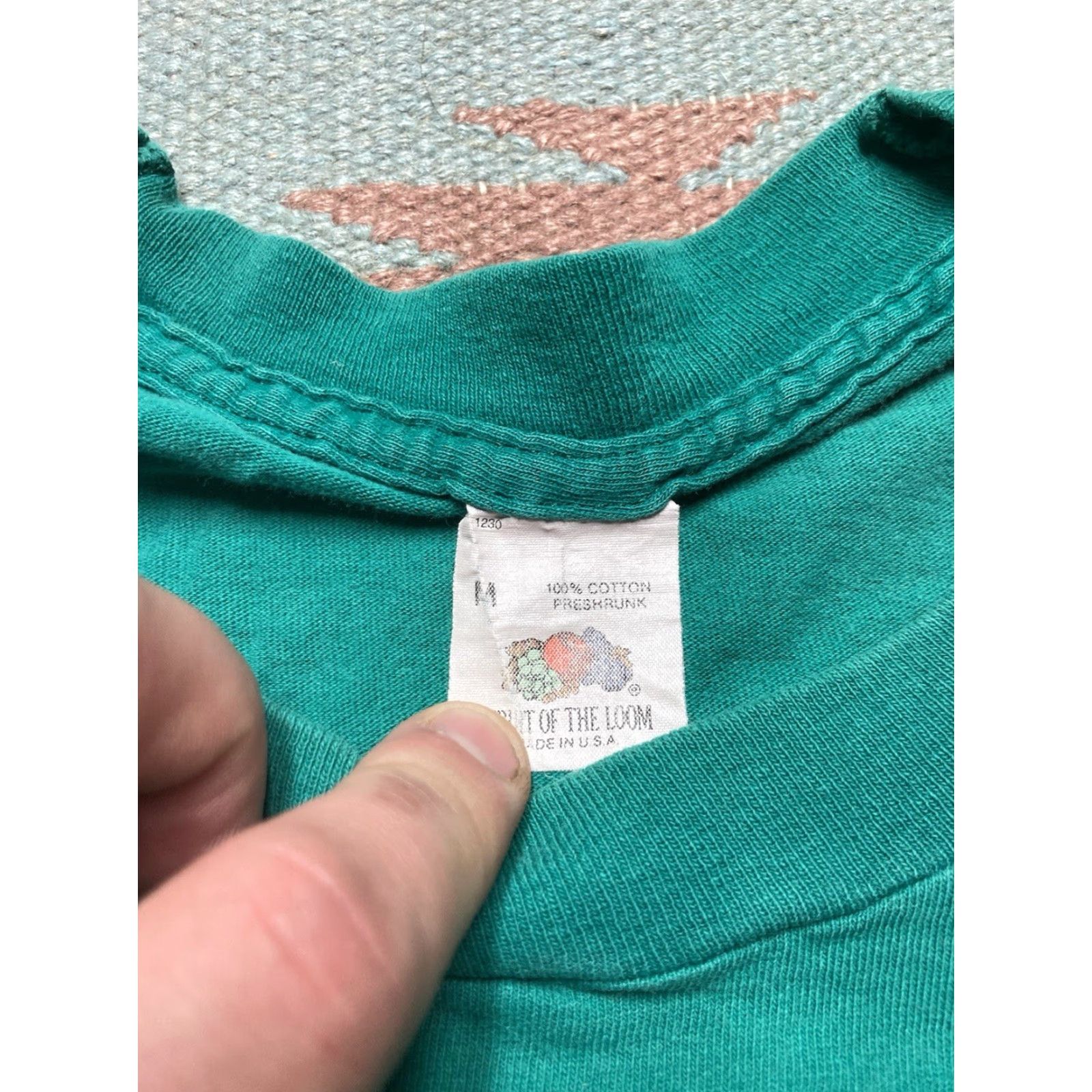 Fruit Of The Loom VINTAGE Fruit of the Loom T-Shirt Pocket Teal Turquoise Cotton Medium Mens 80s Size US M / EU 48-50 / 2 - 4 Thumbnail