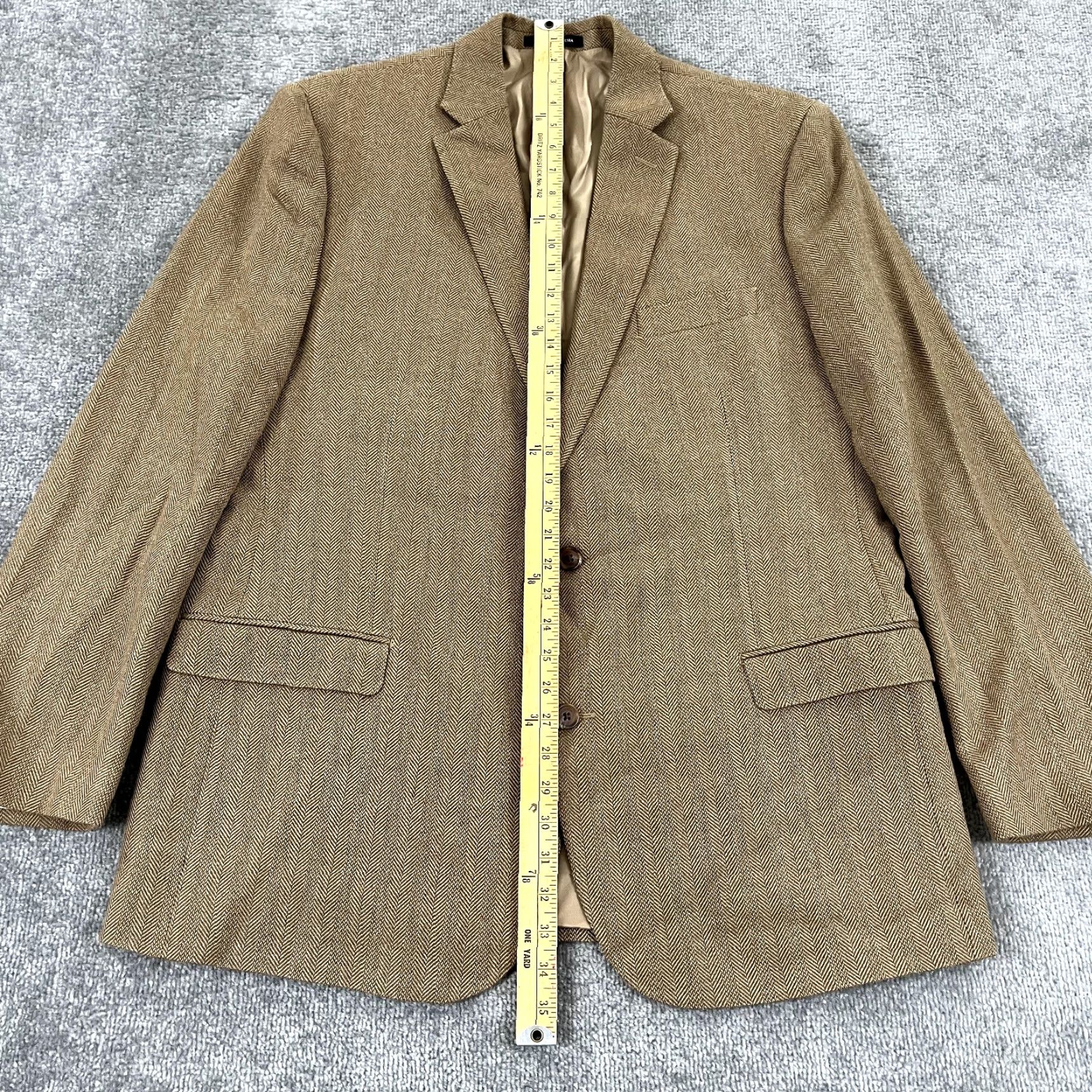 Ralph Lauren LAUREN RALPH LAUREN Blazer Mens 48 Slim Brown Herringbone Silk Wool Double-Vented Size 48R - 7 Thumbnail