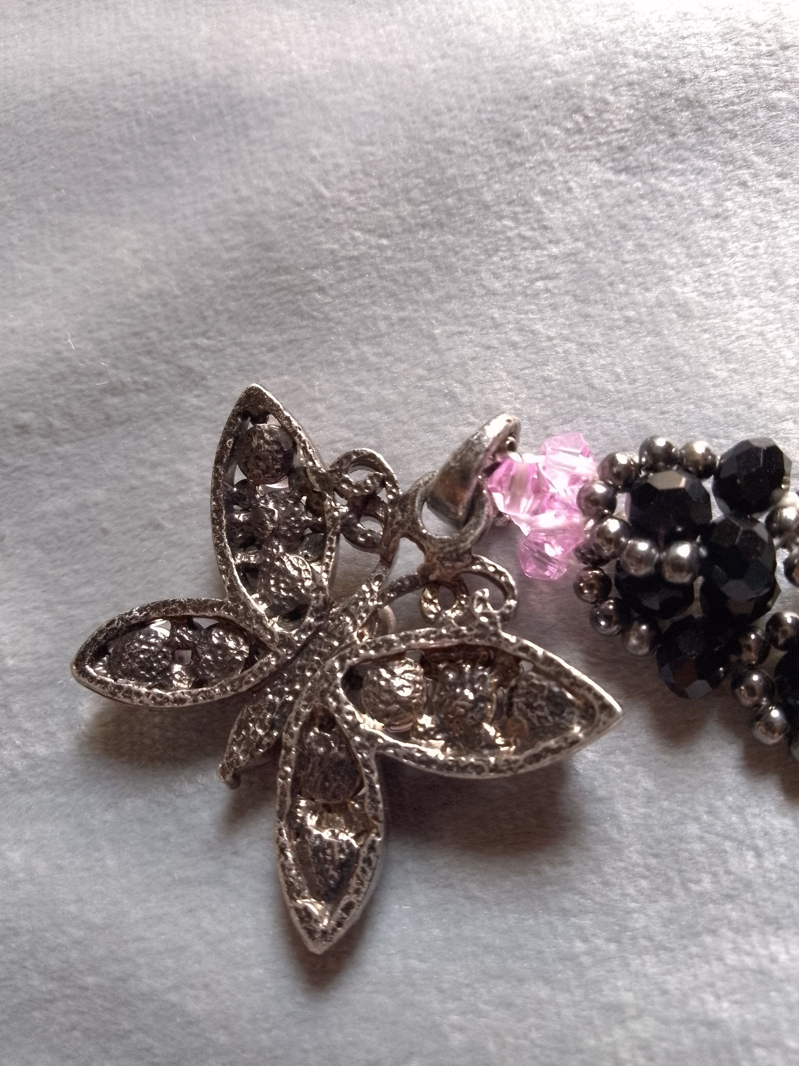 Handmade Black necklace with vintage Butterfly jewel pendant charm Size ONE SIZE - 6 Thumbnail