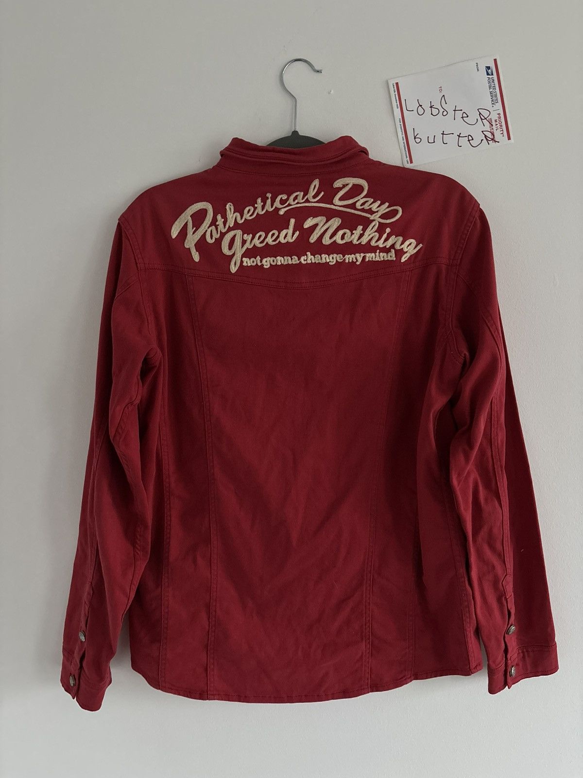 in the attic "greed nothing" button up shirt