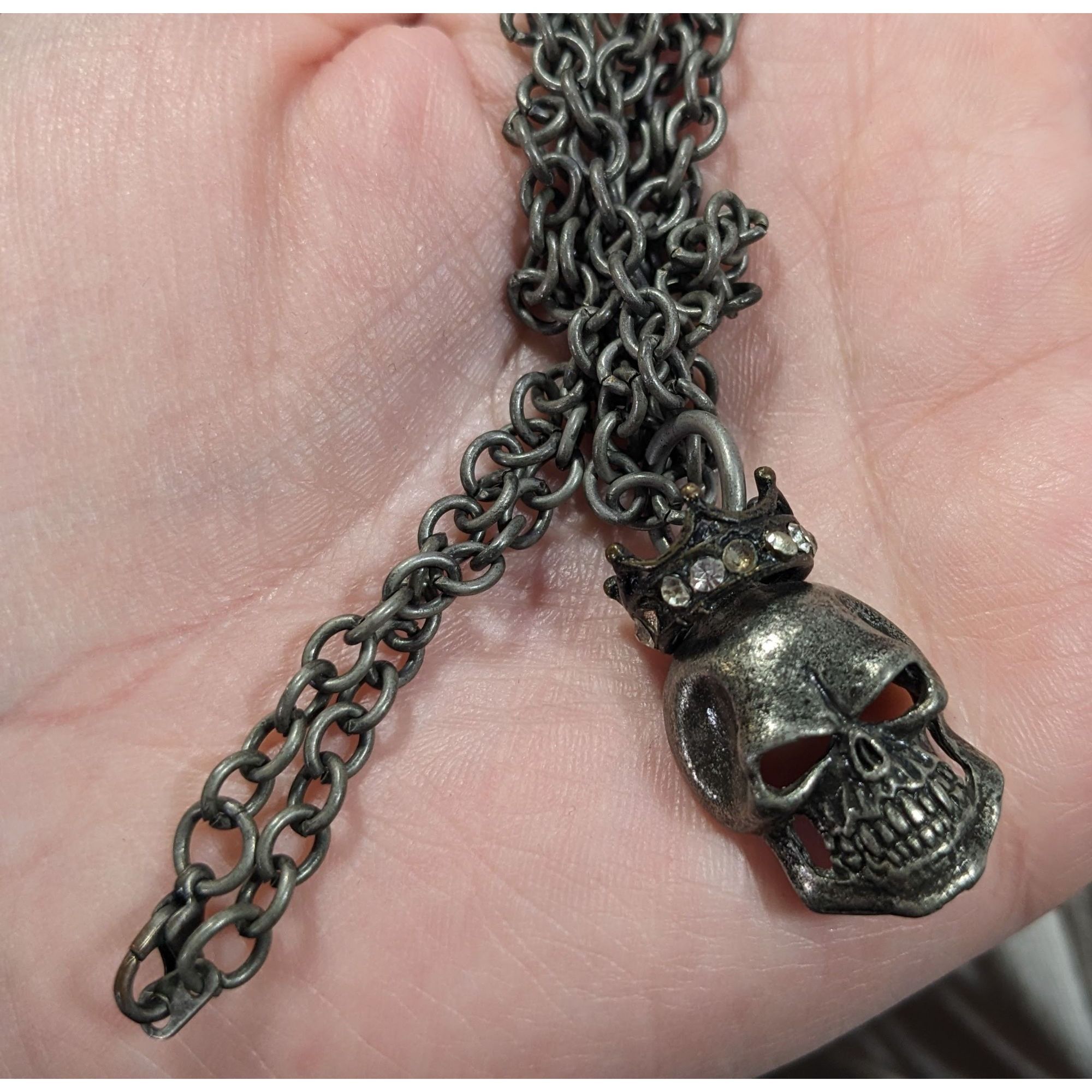 Other Gothic Punk Skull With Rhinestone Crown Pendant Necklace Size ONE SIZE - 9 Thumbnail