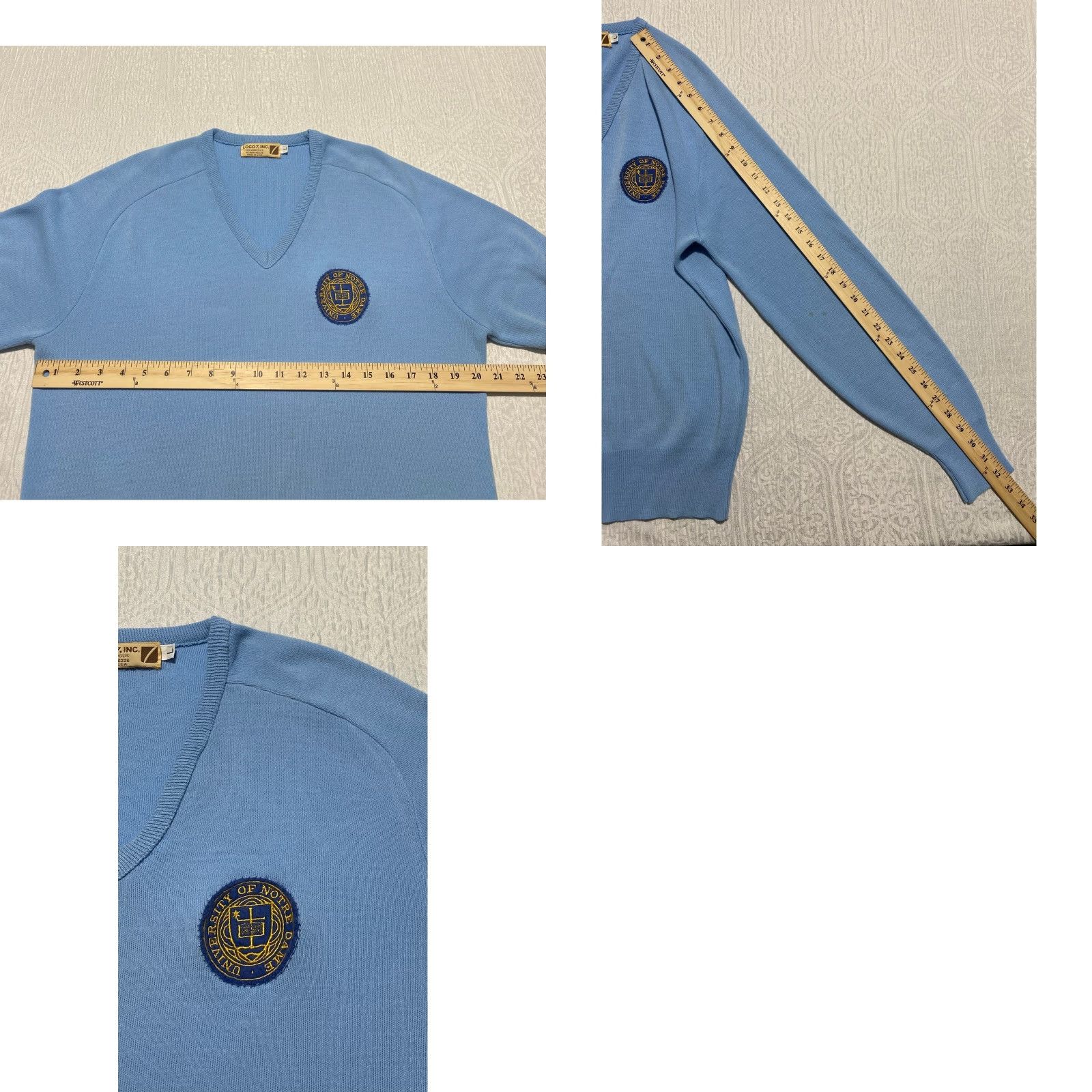 Logo 7 VINTAGE Logo 7 Inc University of Notre Dame V-Neck Sweater Mens L Blue Size US L / EU 52-54 / 3 - 8 Thumbnail