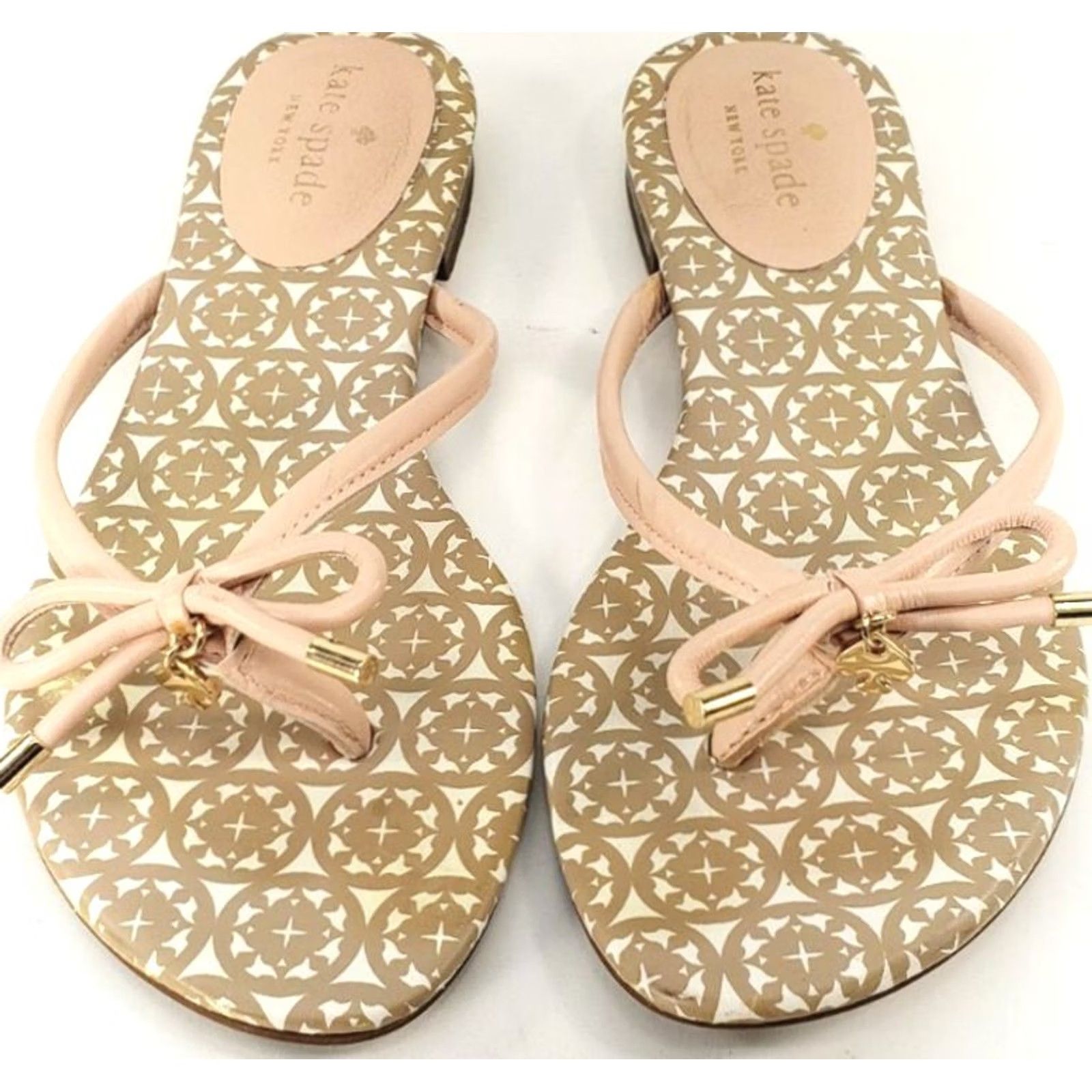 Vintage Kate Spade Sandals Womens 7M Casual Comfort Slide On Thong Flip Flops Pink Bow and Straps - Excellent Condition Size US 7 / IT 37 - 3 Thumbnail