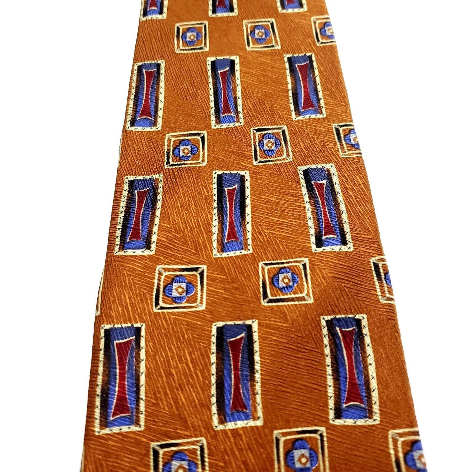 Designer Ferrell Reed Brown Silk Tie Woven Geometric Size ONE SIZE - 2 Thumbnail