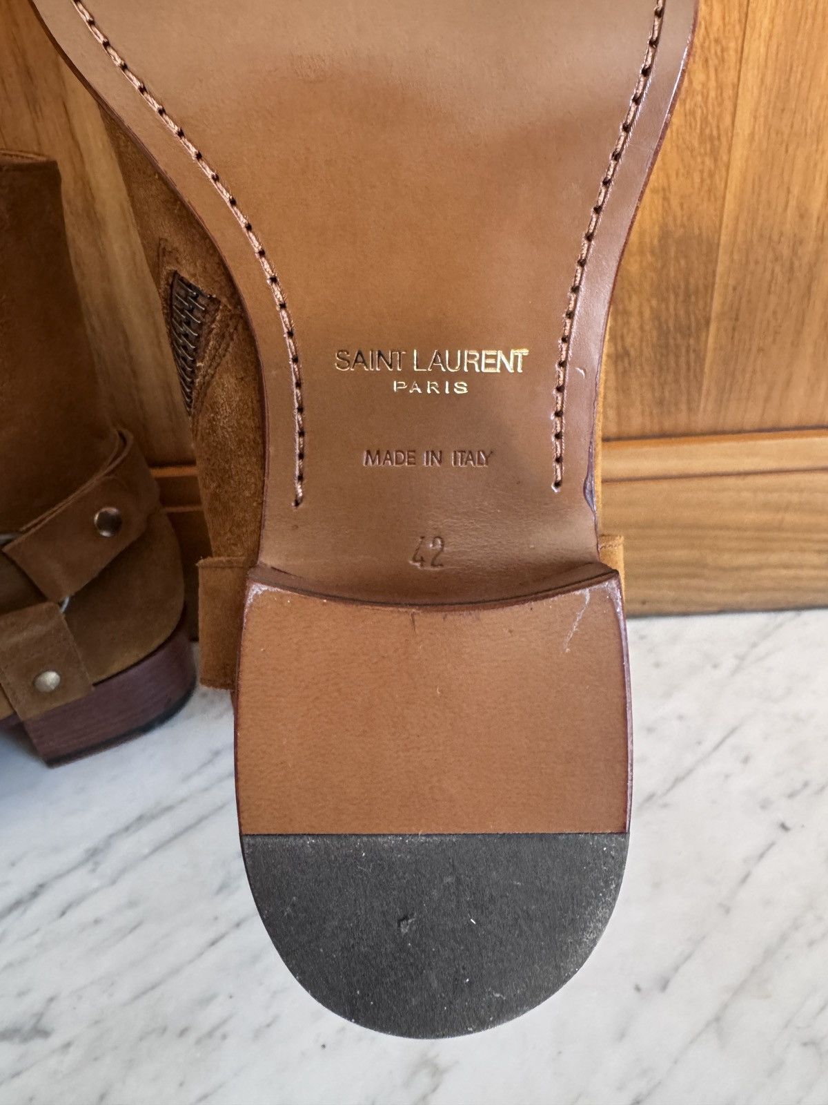 Saint Laurent Paris FW13 Wyatt 40 Harness Boots in Ochre Suede Size US 9 / EU 42 - 3 Thumbnail