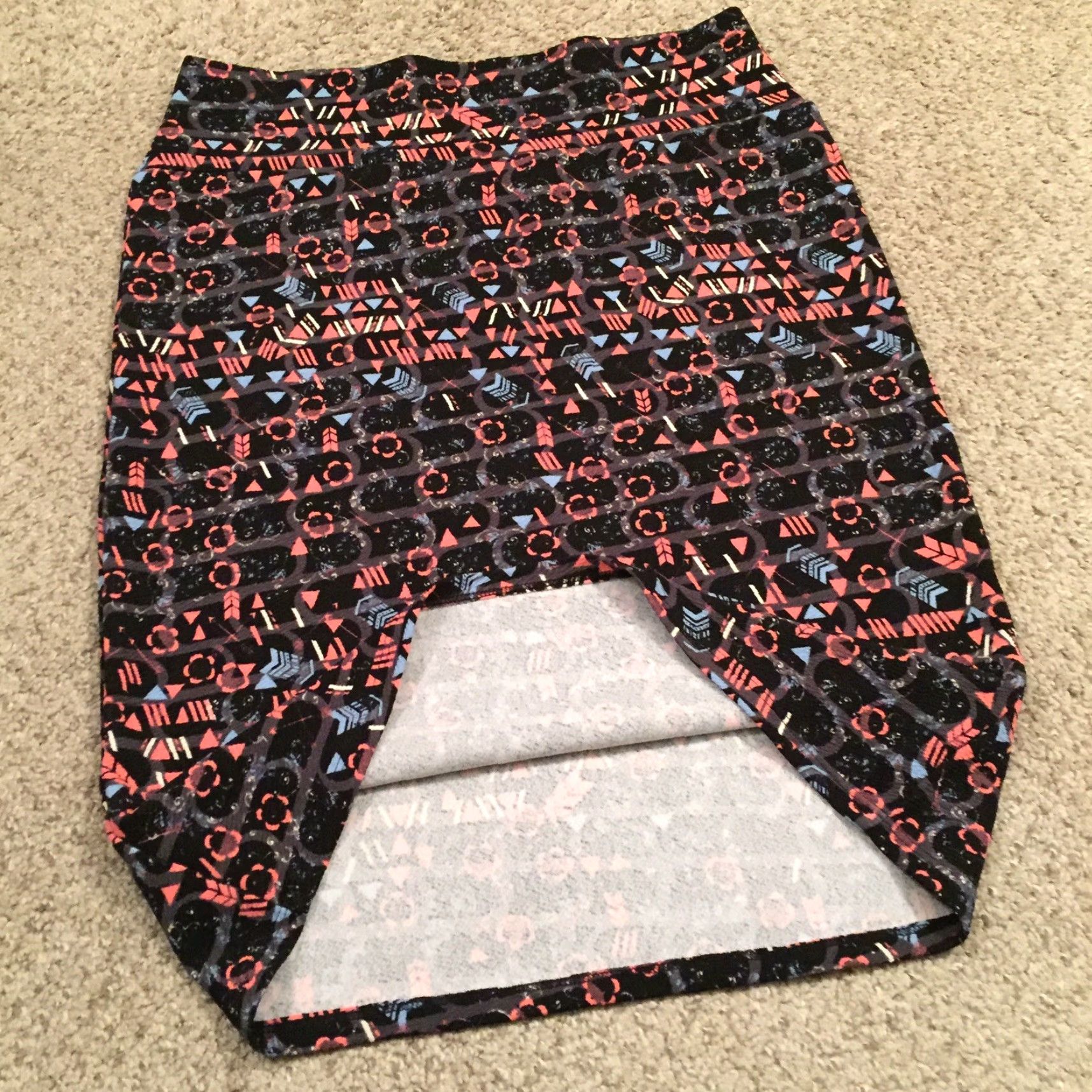 Vintage LuLaRoe Cassie Skirt XL Gray Orange Geometric Knee Length Unlined Pull On Size 40" / US 18 - 7 Thumbnail