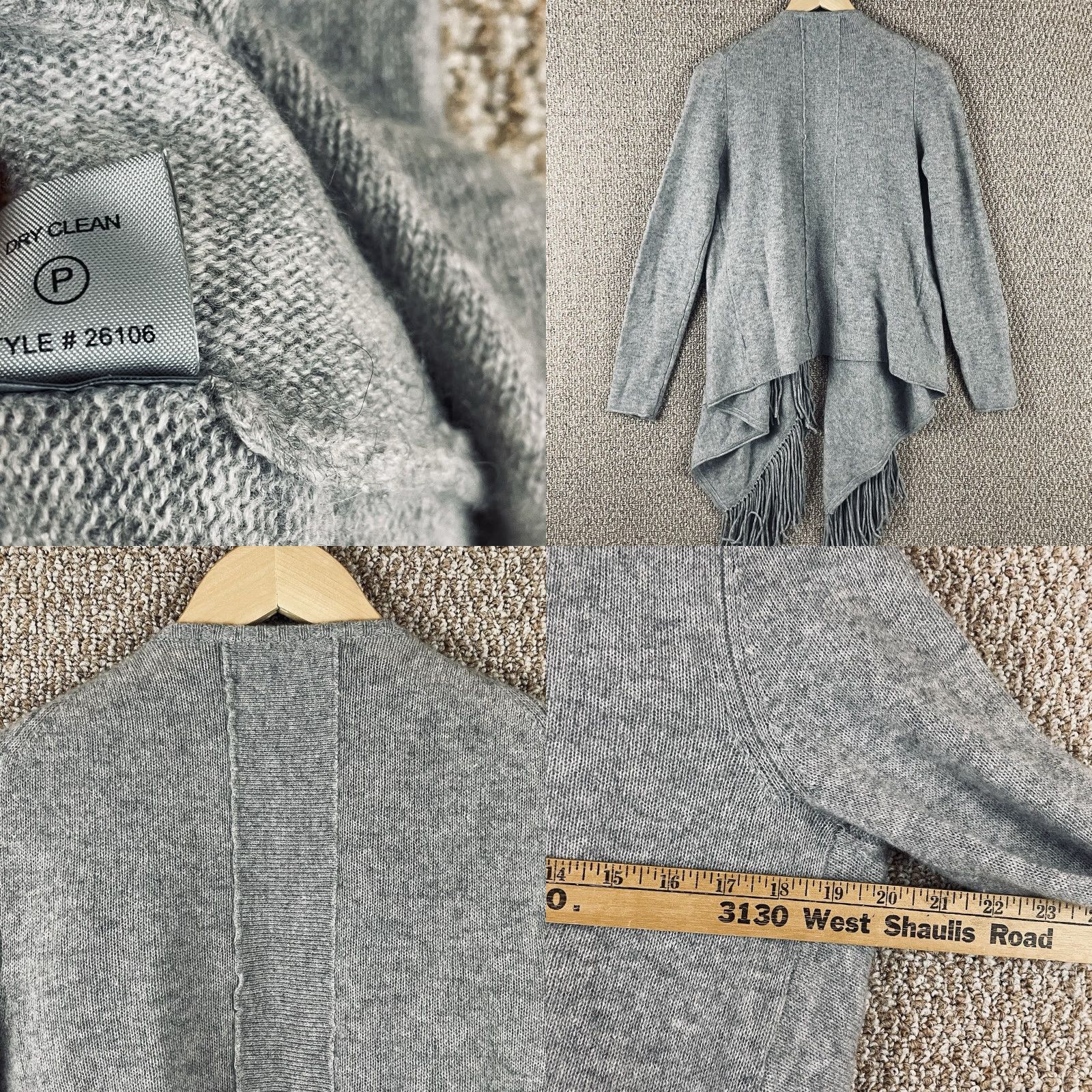 Vintage 360 Cashmere Cardigan Medium Women Open Fringe Boho Lagenlook Gray M Knit T135 Size M / US 6-8 / IT 42-44 - 8 Thumbnail