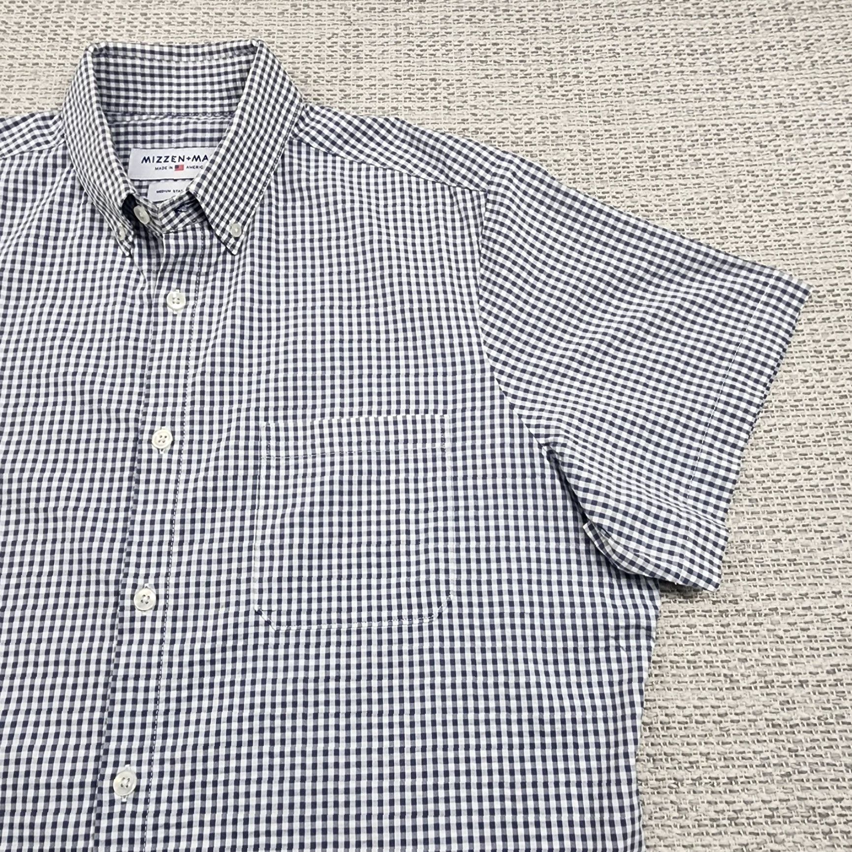 Mizzen+Main Mizzen+Main Shirt Mens Medium Gingham Blue Short Sleeve Button Down Made USA Size US M / EU 48-50 / 2 - 2 Thumbnail