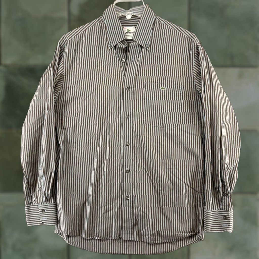 Lacoste Lacoste Mens Shirt 40 Blue Stripe Button Up Crocodile Shirt Regular Knit? Size US L / EU 52-54 / 3 - 1 Thumbnail