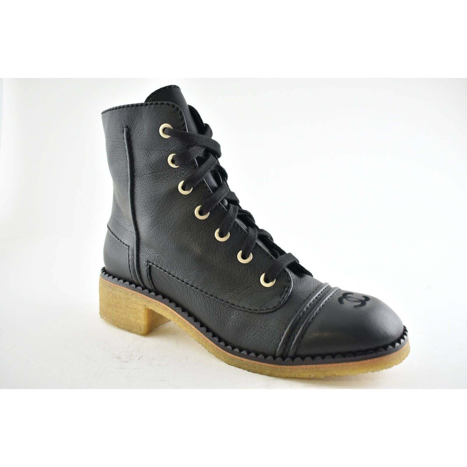 Chanel Chanel 20P Black Calfskin Leather CC Combat Lace Up Biker Size US 10.5 / IT 40.5 - 2 Thumbnail