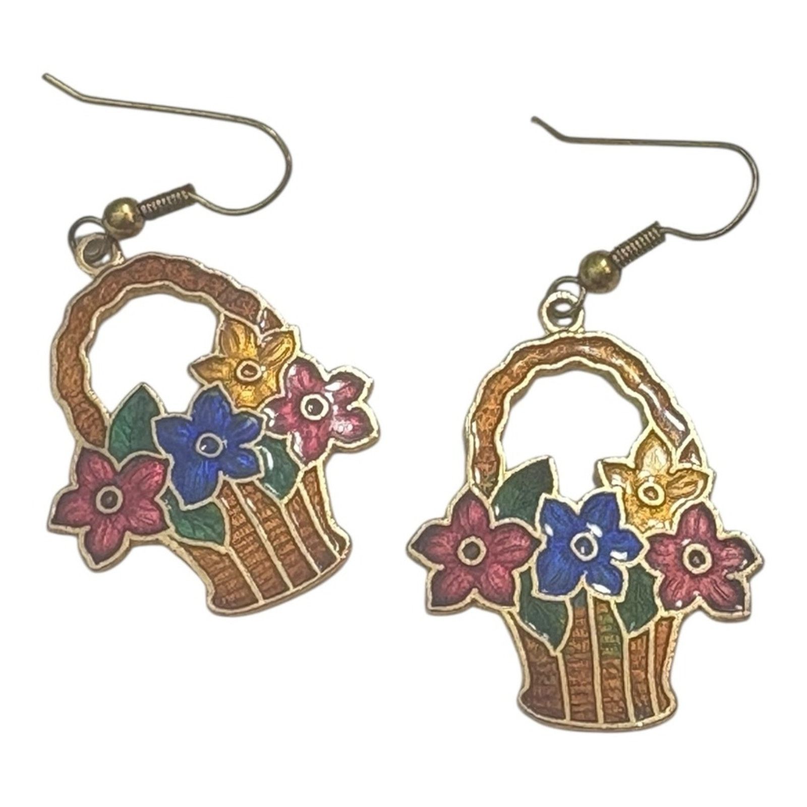 Other Vintage Cloisonné Enamel Flower Basket Earrings Size ONE SIZE - 1 Thumbnail