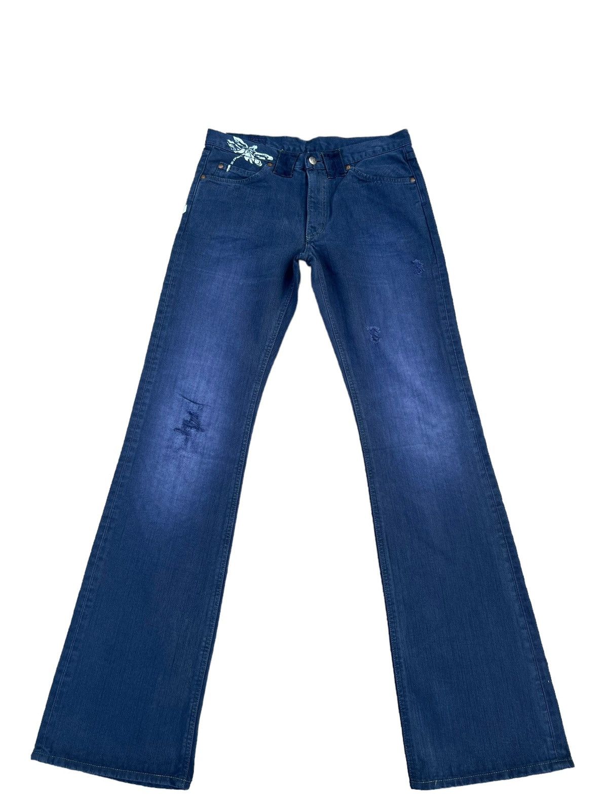 Lee AKIZ Japan X Lee Distressed Indigo Denim Flare Pant Size US 31 - 2 Thumbnail
