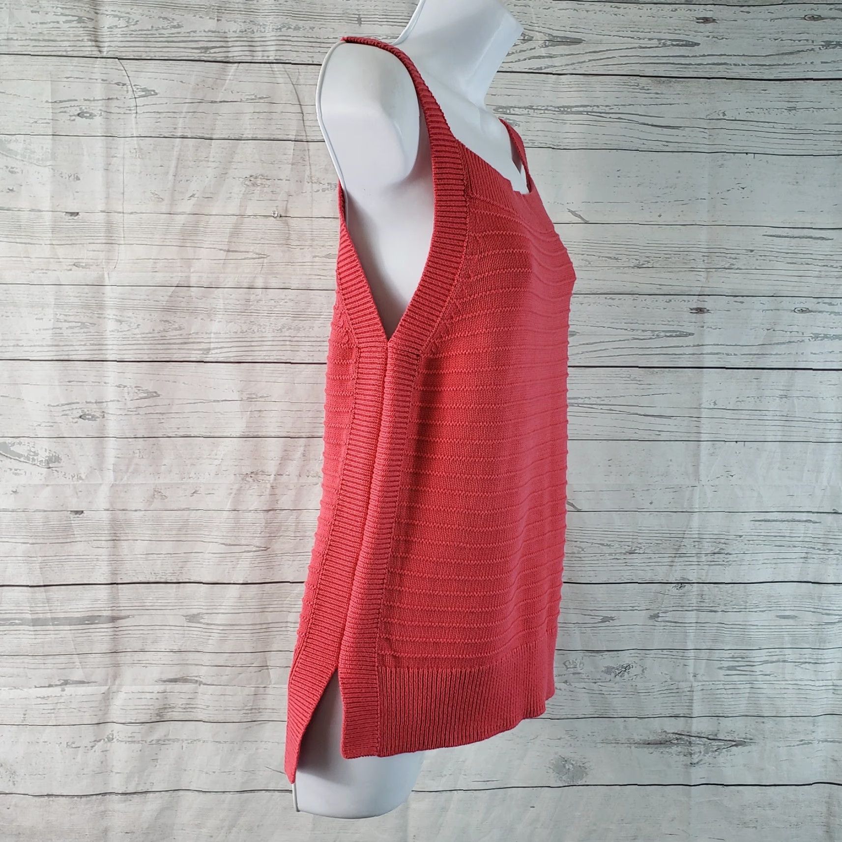 Vintage Margaret O'leary Womens Knit Tank Top Sz Medium Pink/Red Organic Cotton Size M / US 6-8 / IT 42-44 - 3 Thumbnail