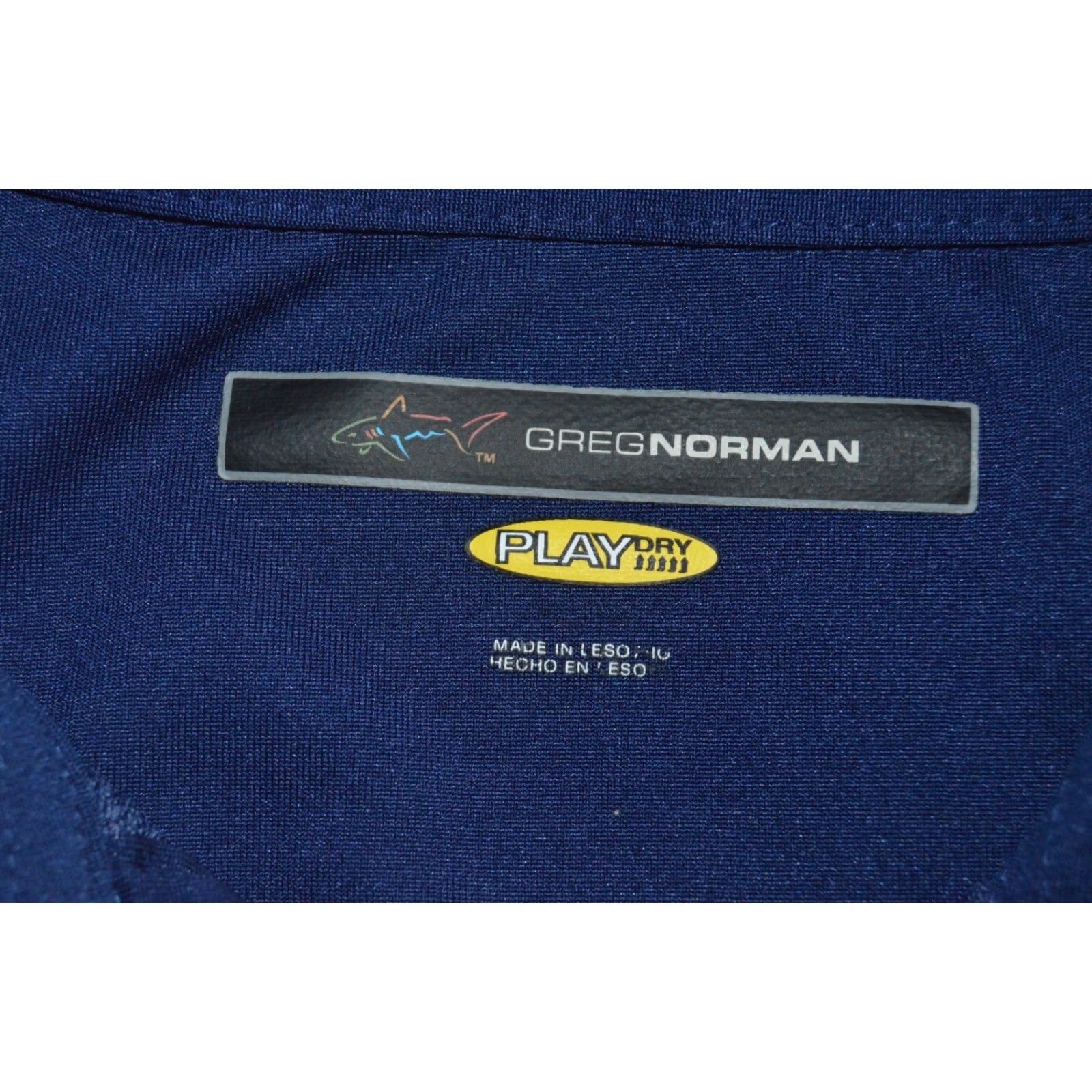 Vintage Greg Norman Polo Shirt Golf Short-Sleeved L Blue 100% Polyester, Five Iron, Shark Logo, Button, Embroidered, Pullover, Classic Fit, Regular Size Mens Size US L / EU 52-54 / 3 - 3 Thumbnail