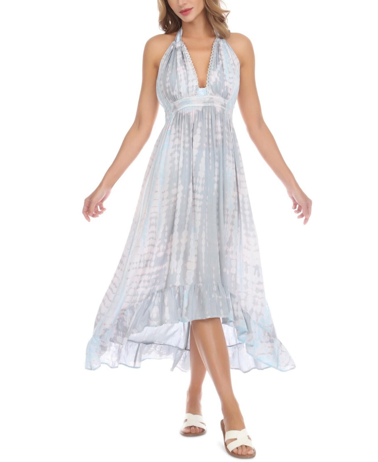 Other Raviya Women's Blue Tie-Dyed Halter Maxi Swim Cover-Up Dress Size ONE SIZE - 1 Thumbnail