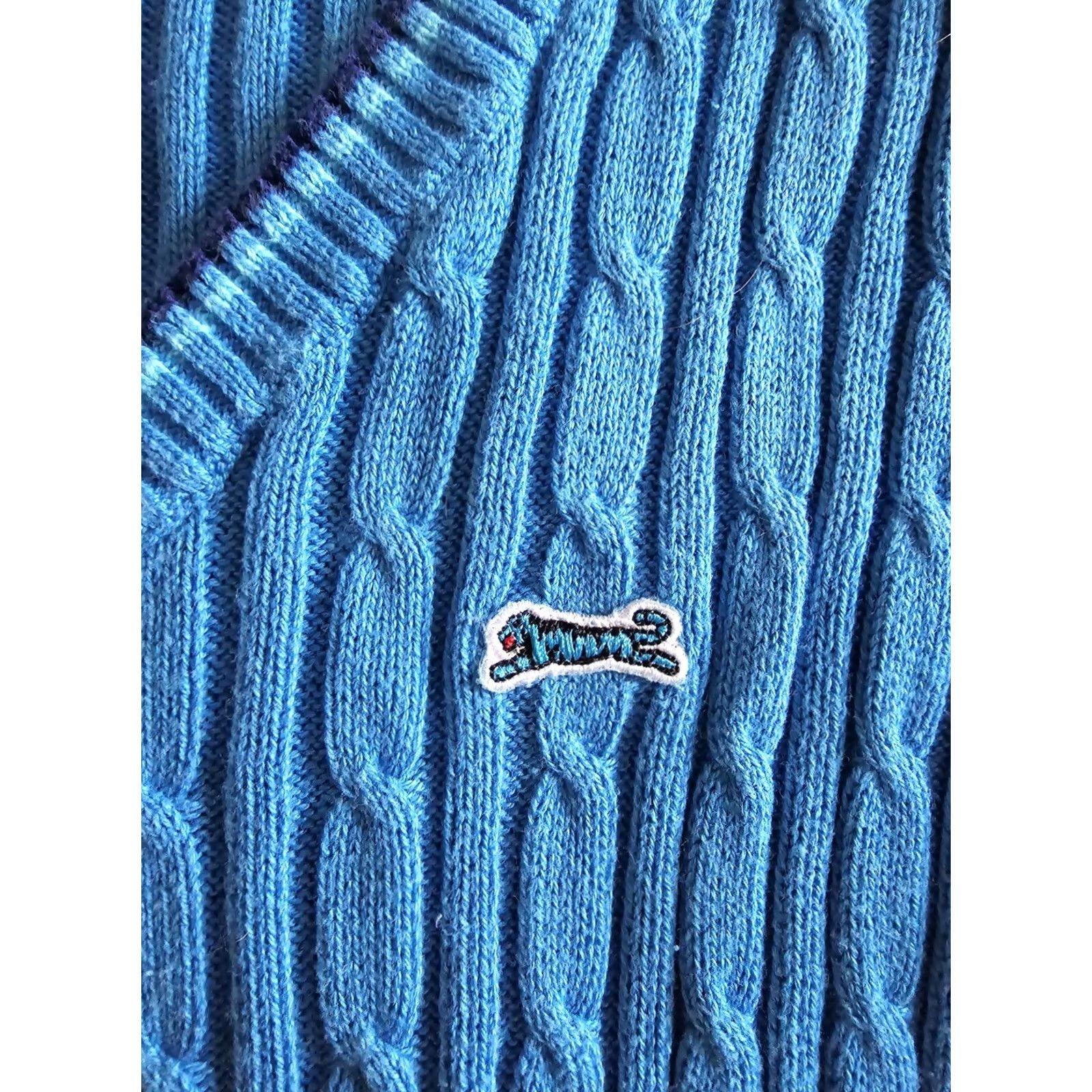 Vintage VINTAGE Le Tigre Blue Cable Knit V-neck Sweater Women's Large Tiger Patch Slim Stretch Size L / US 10 / IT 46 - 2 Thumbnail