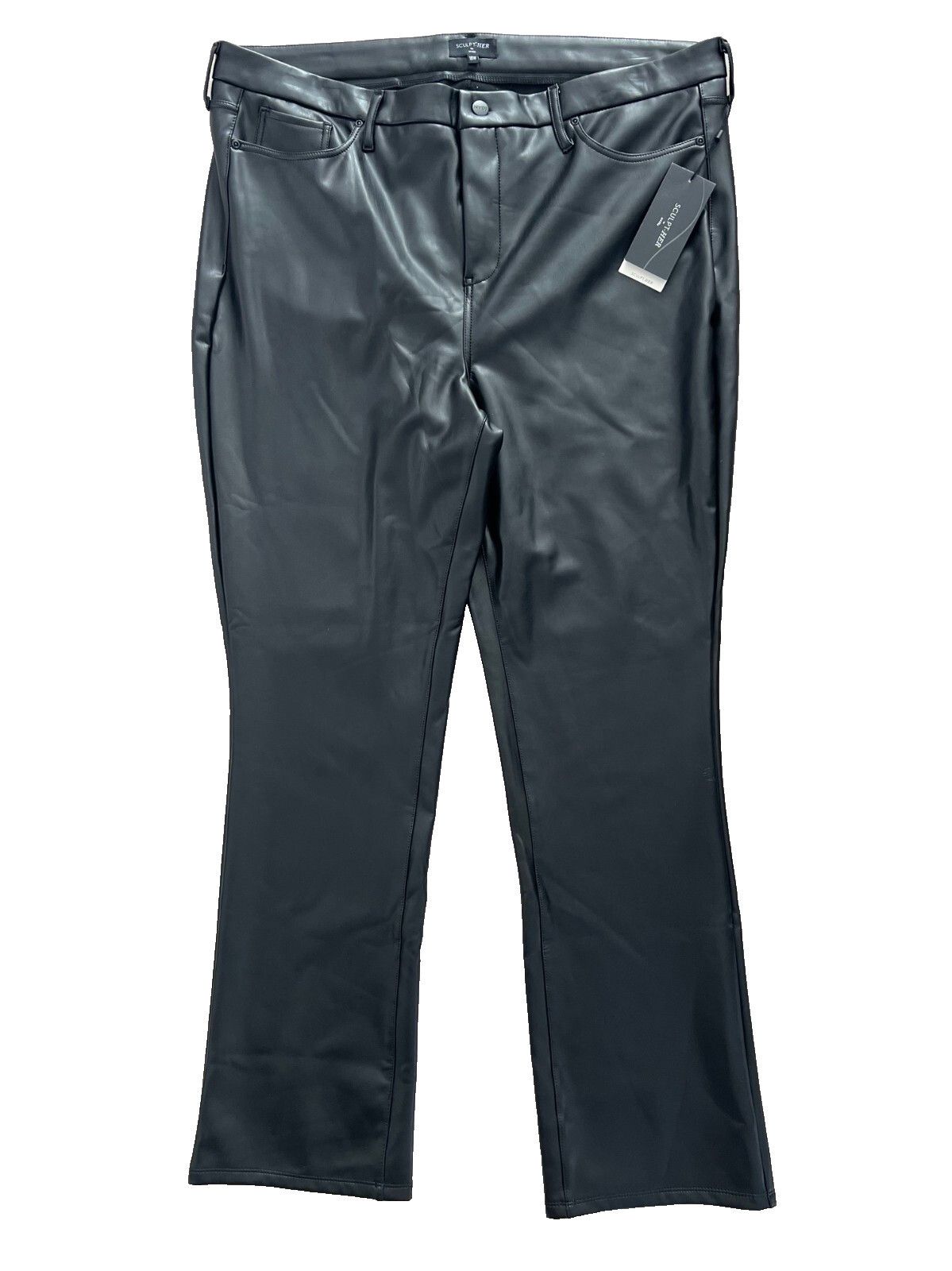 NYDJ SCULPT-Her NYDJ Marilyn Faux Leather Straight Pants Black 18 Size 40" / US 18 - 2 Thumbnail